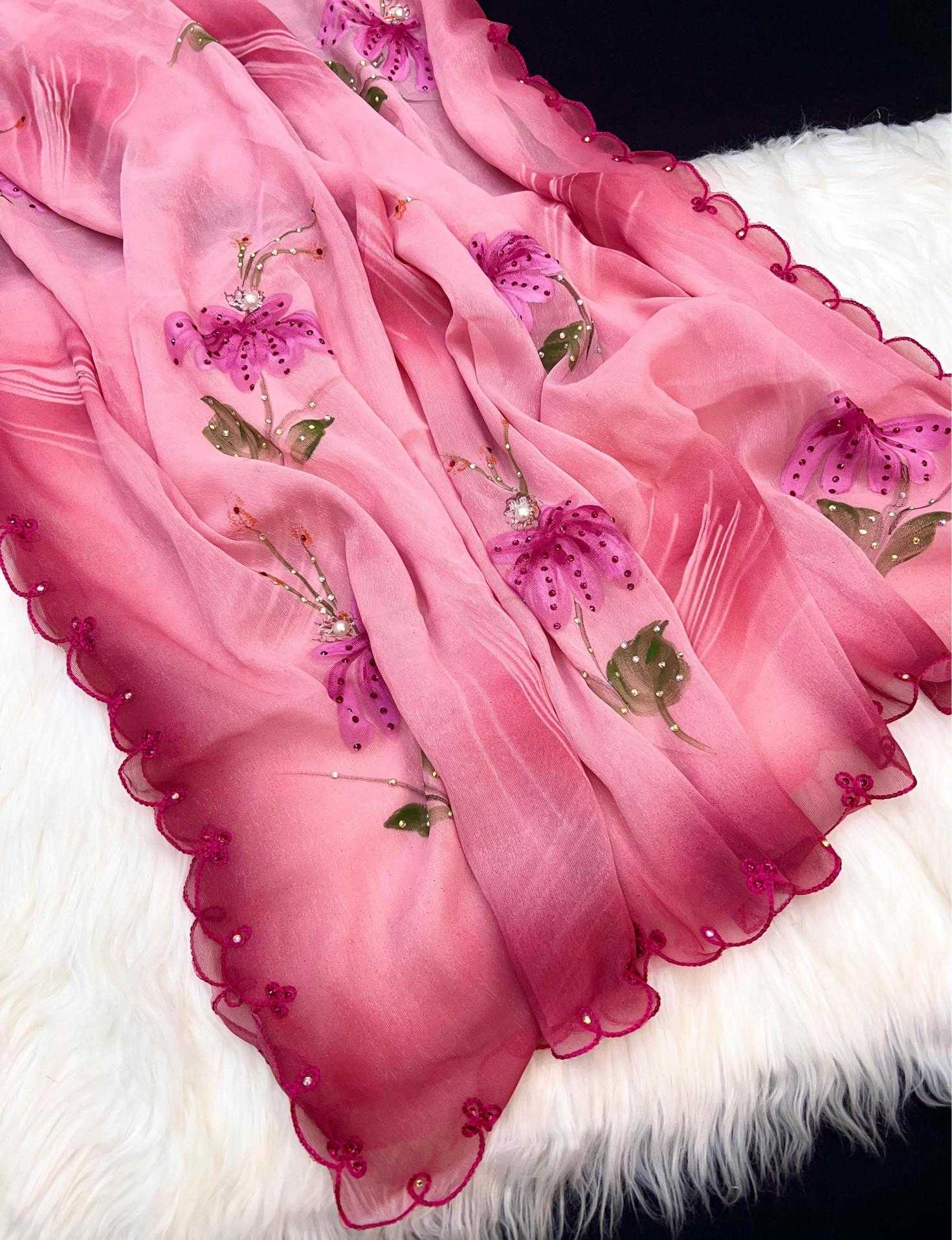 Ynf Shimmer silk RIN209 Pink Petal Sarees Wedding Collections Wholesale Printed Sarees Hand Work Sarees Pink Sarees Manufacturer