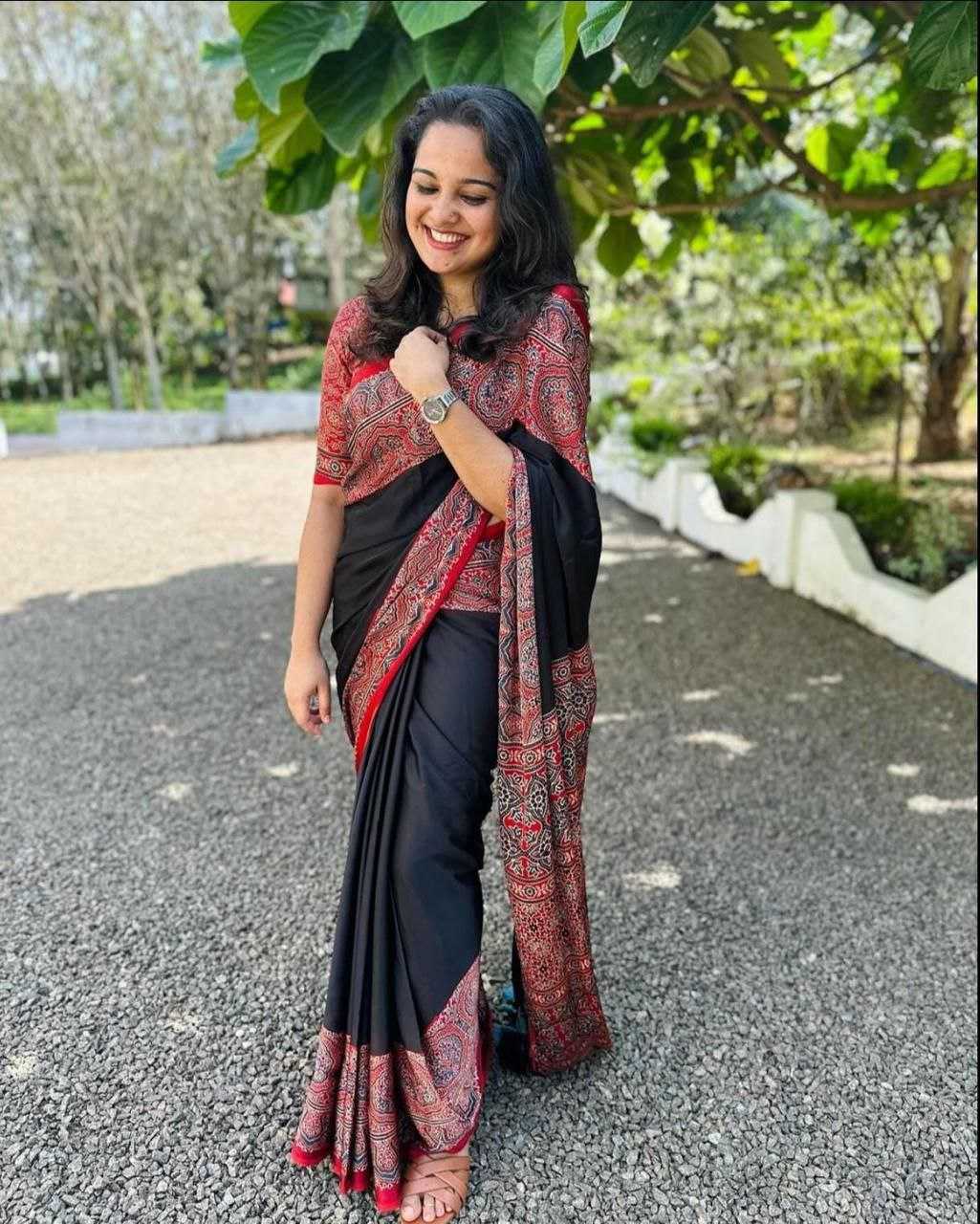 Ynf Silk KESH495 Ajrakh Print Sarees Wholesale Party Wear Sarees Printed Sarees Ajrakh Sarees Manufacturer