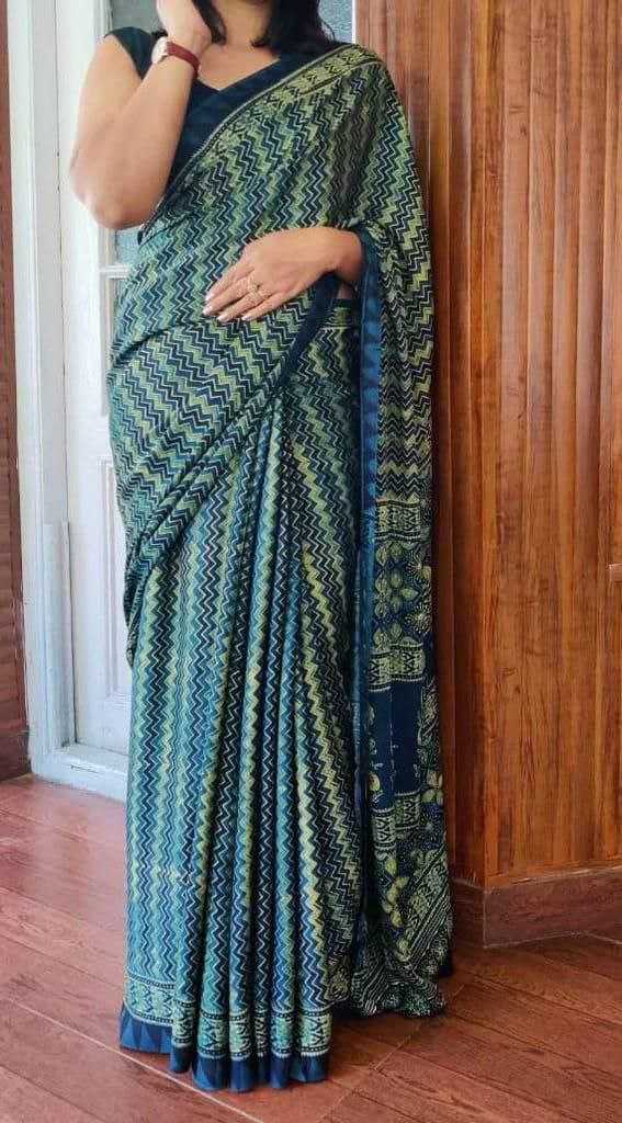 Ynf Silk KESH495 Ajrakh Print Sarees Wholesale Party Wear Sarees Printed Sarees Ajrakh Sarees Manufacturer