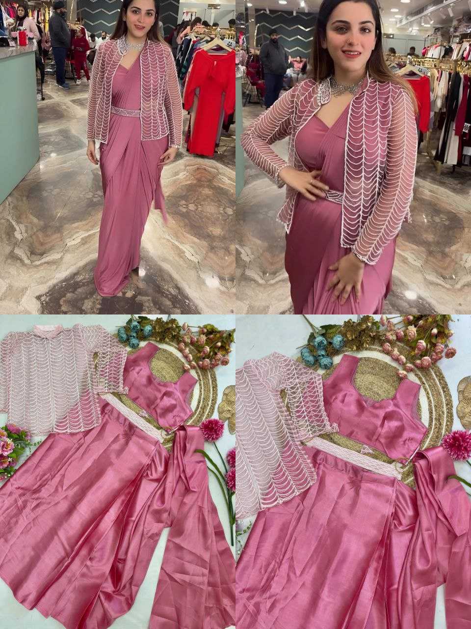 Ynf Silk KESH516 9263 Sarees Wholesale Ready To Wear Sarees Party Wear Sarees Fancy Sarees Saree with Belt Saree with Jacket Manufacturer