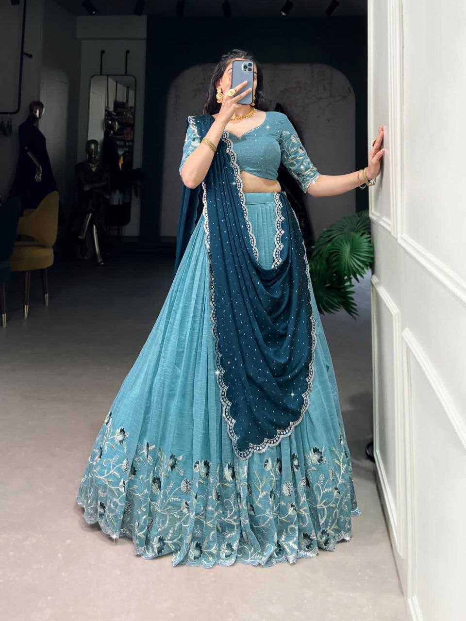 Ynf Silver Plated KESH495 Silver Glosy Lehengas Wedding Collections Wholesale Lehenga For Engagement Sangeet Outfits Manufacturer