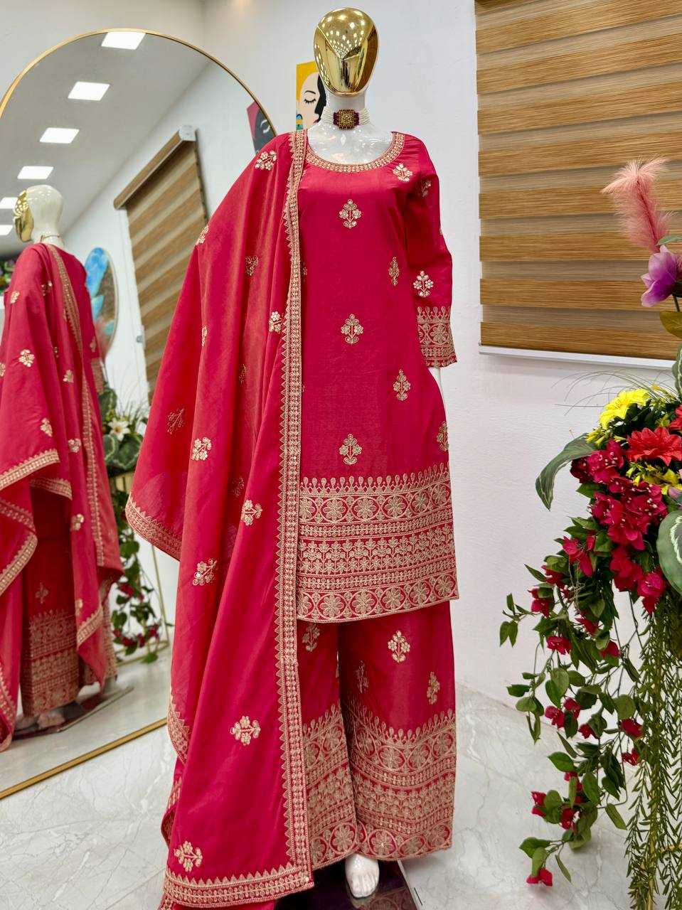 Ynf Simar silk KESH158 9022 Suits & Dresses Wedding Collections Festive Collections Wholesale Embroidery Suits Palazzo Suit Ladies Silk Suit Manufacturer