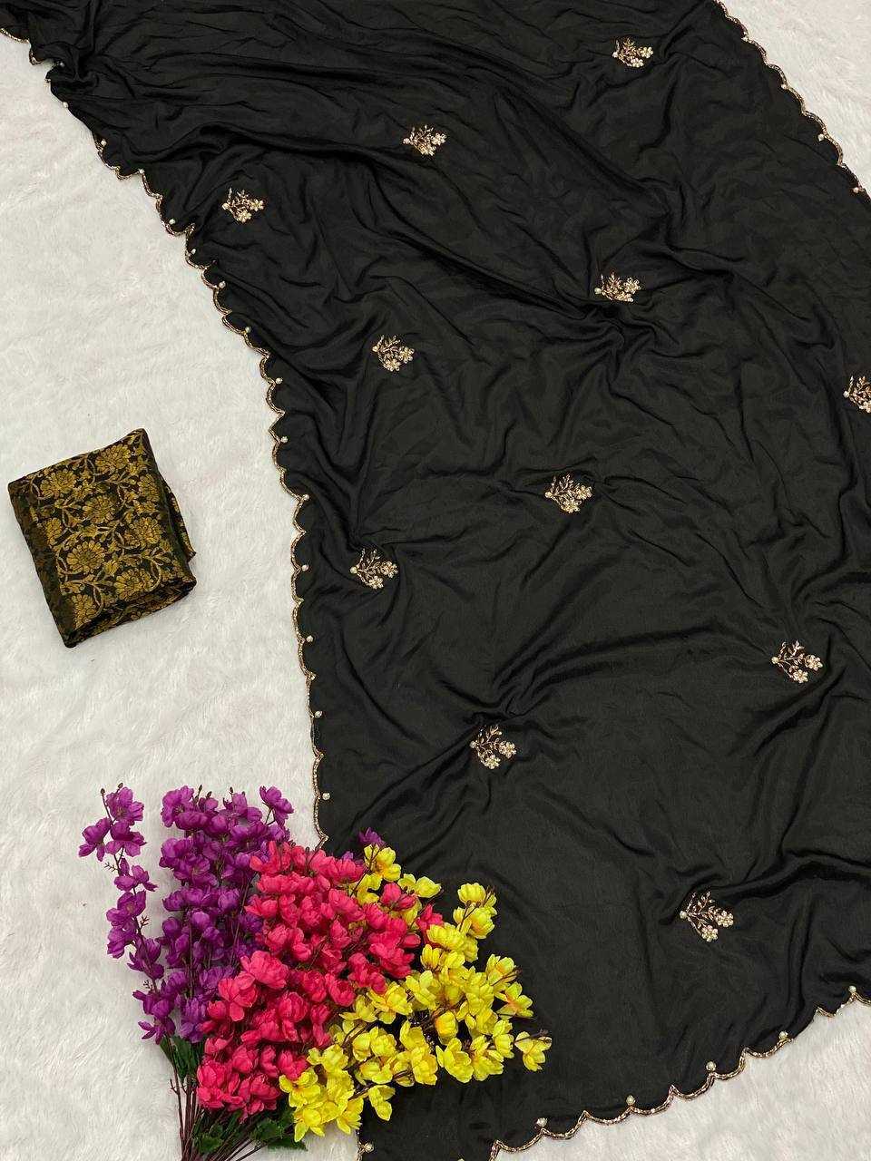 Ynf soft chinon RIN105 BLACK BEAUTY Sarees Wedding Collections Festive Collections Wholesale Party Wear Sarees Cutwork Saree Sarees With Blouse Manufacturer