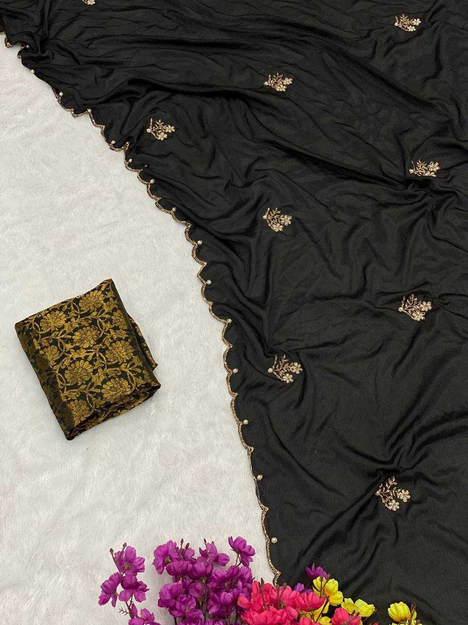 Ynf soft chinon RIN105 BLACK BEAUTY Sarees Wedding Collections Festive Collections Wholesale Party Wear Sarees Cutwork Saree Sarees With Blouse Manufacturer