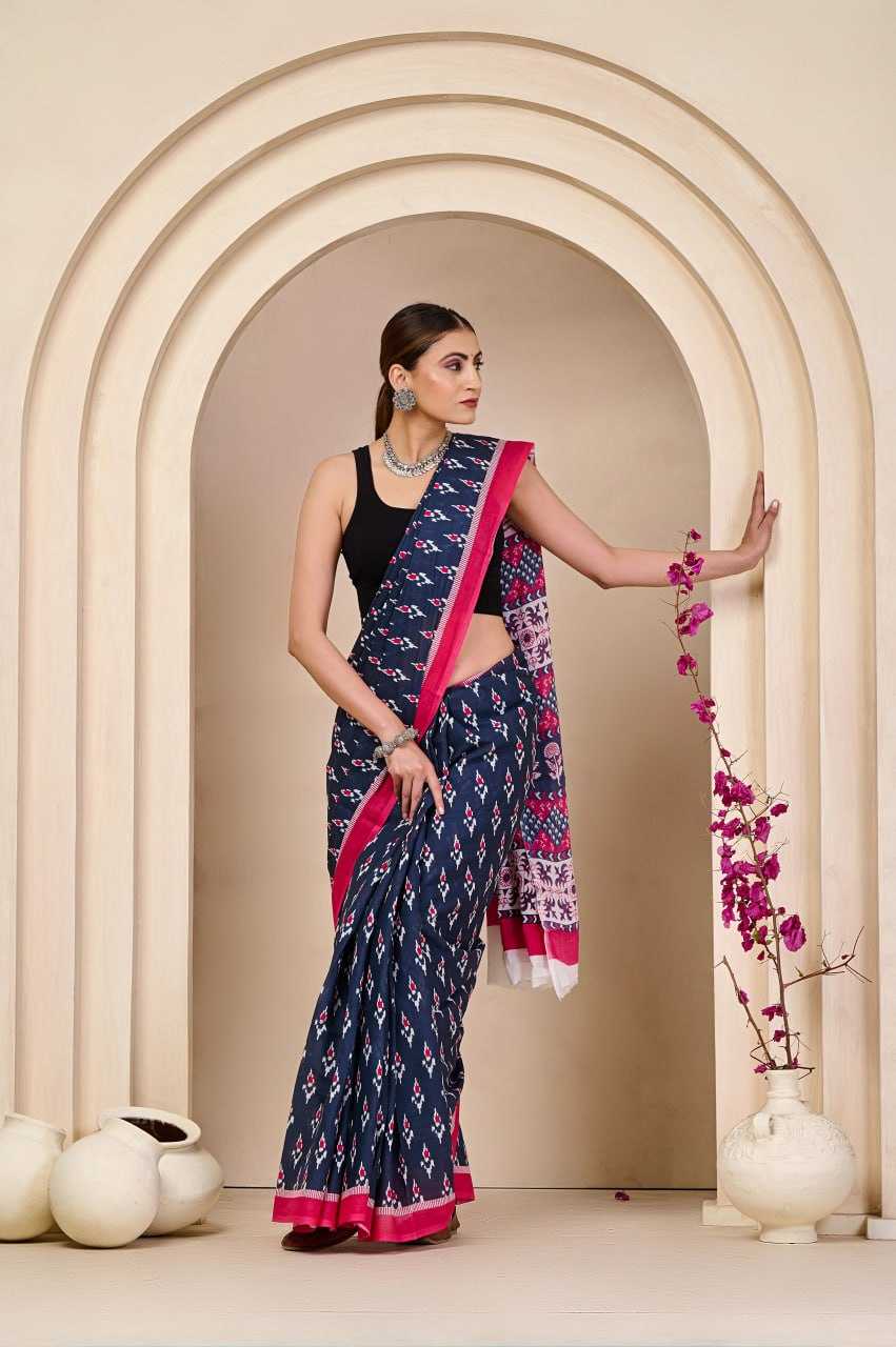 Ynf Soft Cotton RIN229 105 Sarees Wholesale Printed Sarees Cotton Linen Sarees Ladies Sarees Ikkat Saree Manufacturer