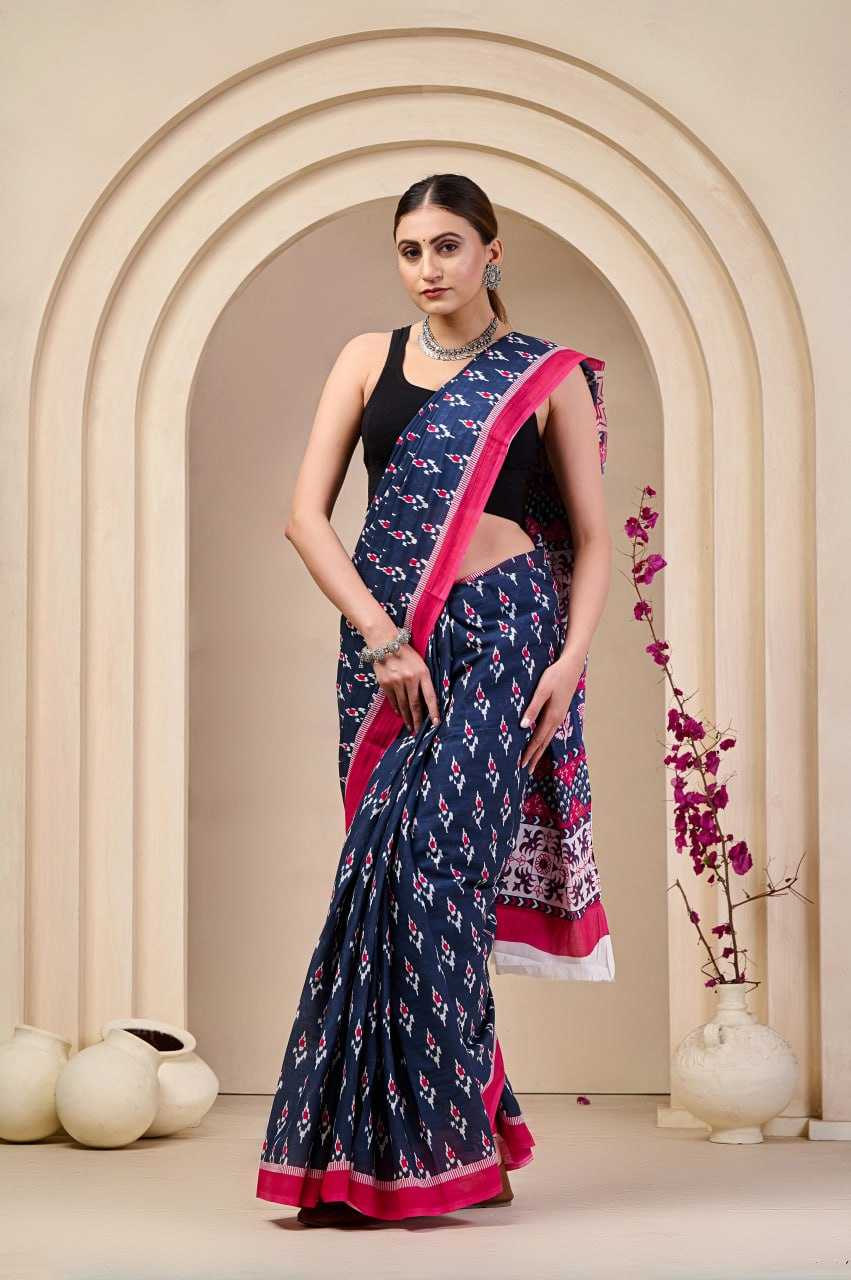 Ynf Soft Cotton RIN229 105 Sarees Wholesale Printed Sarees Cotton Linen Sarees Ladies Sarees Ikkat Saree Manufacturer