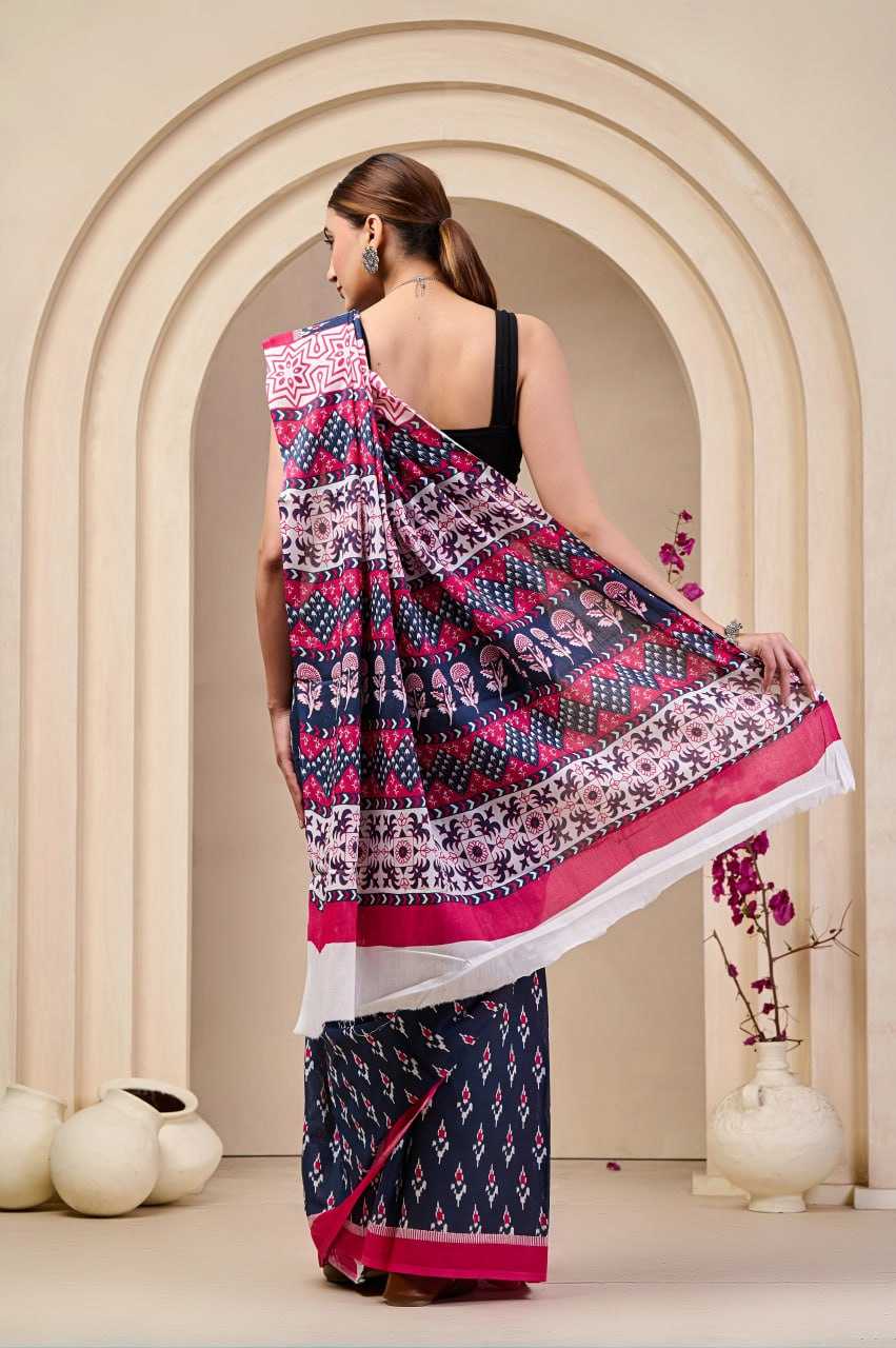 Ynf Soft Cotton RIN229 105 Sarees Wholesale Printed Sarees Cotton Linen Sarees Ladies Sarees Ikkat Saree Manufacturer