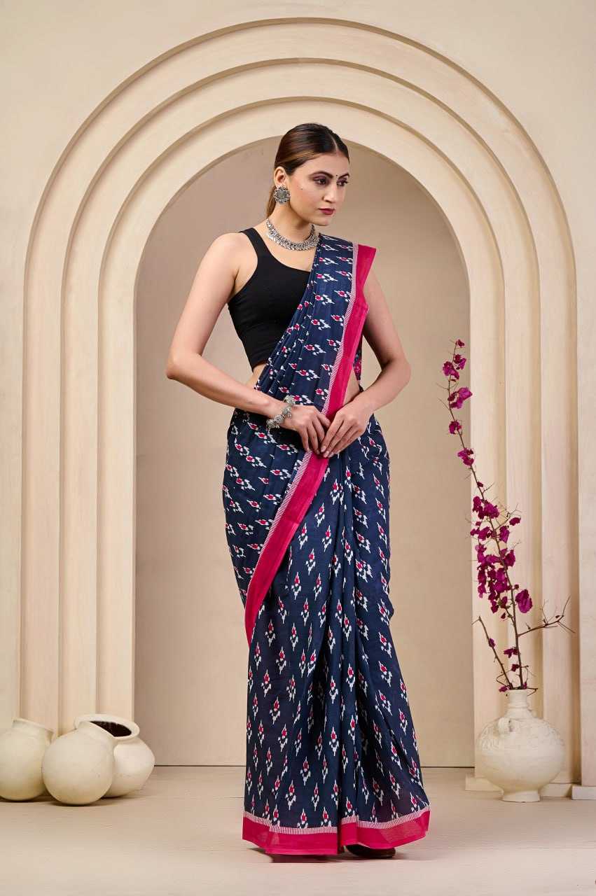 Ynf Soft Cotton RIN229 105 Sarees Wholesale Printed Sarees Cotton Linen Sarees Ladies Sarees Ikkat Saree Manufacturer