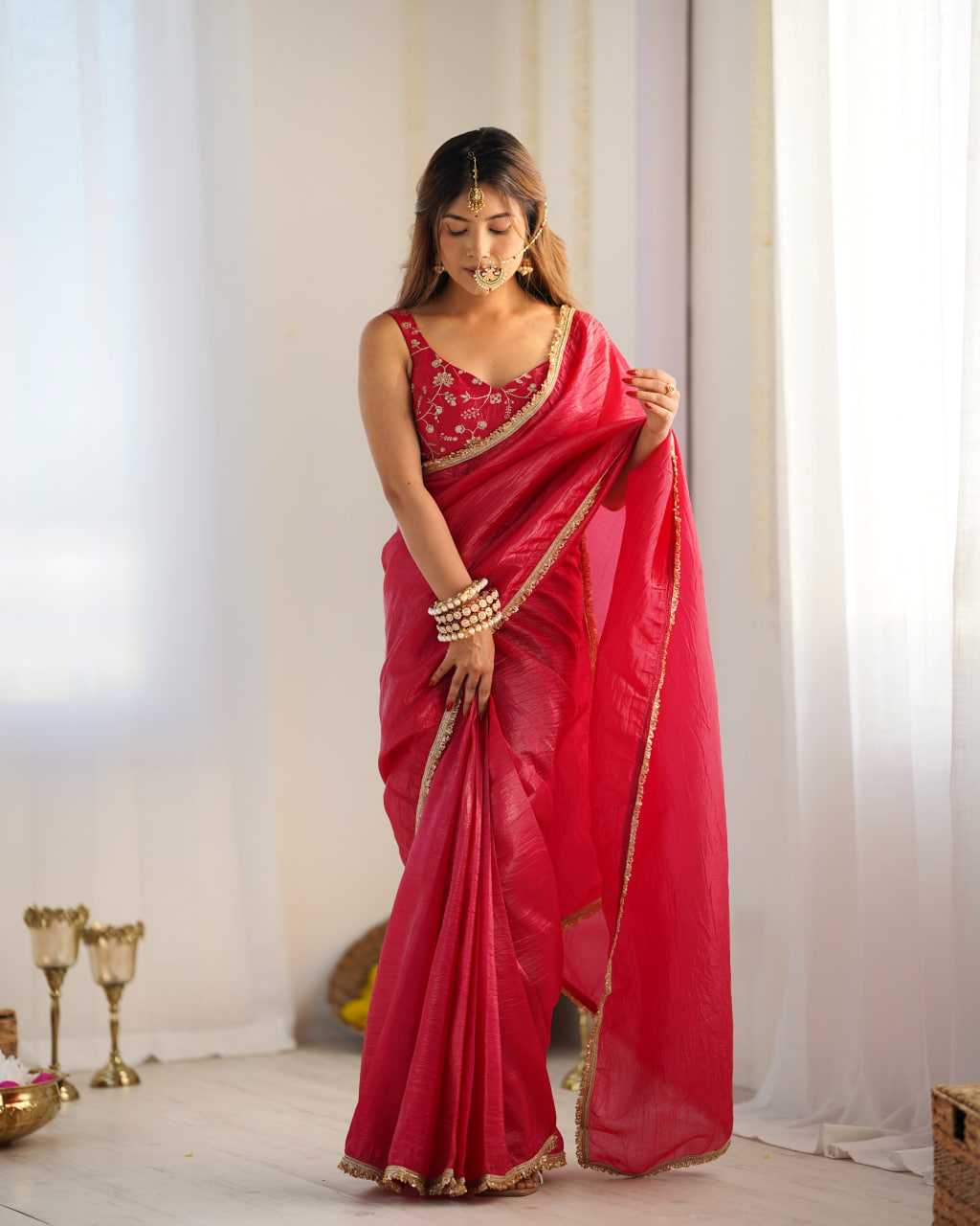 Ynf Soft Gold Crush KESH504 44 Sarees Wedding Collections Festive Collections Wholesale Ready To Wear Sarees Tissue Silk Saree Sarees With Blouse Manufacturer