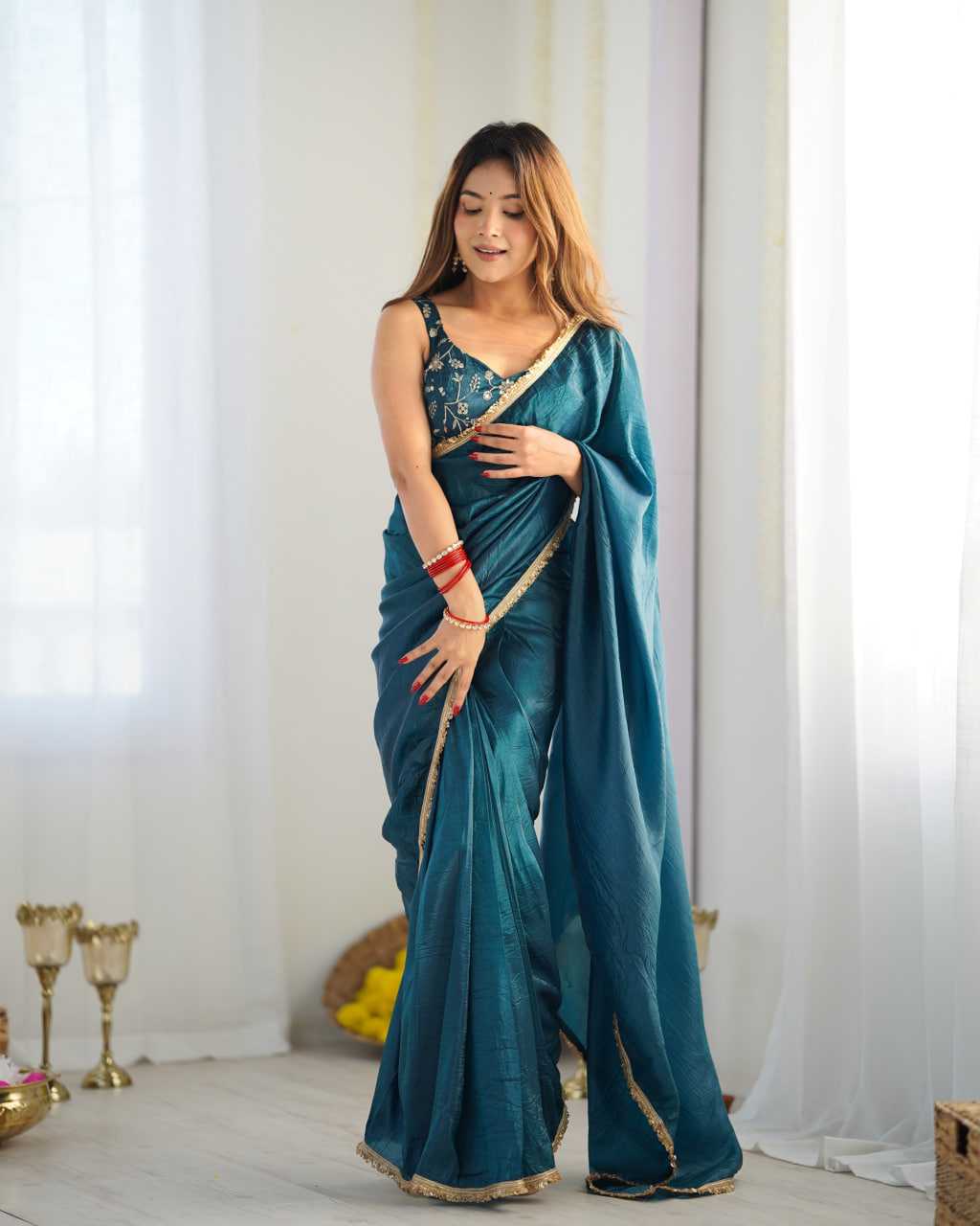 Ynf Soft Gold Crush KESH504 44 Sarees Wedding Collections Festive Collections Wholesale Ready To Wear Sarees Tissue Silk Saree Sarees With Blouse Manufacturer