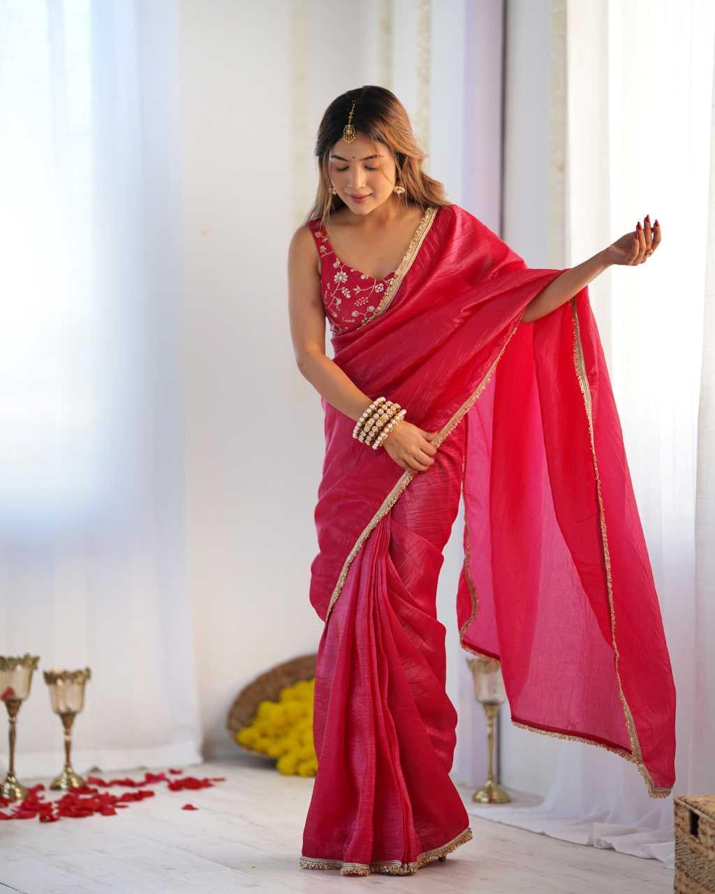 Ynf Soft Gold Crush KESH504 44 Sarees Wedding Collections Festive Collections Wholesale Ready To Wear Sarees Tissue Silk Saree Sarees With Blouse Manufacturer