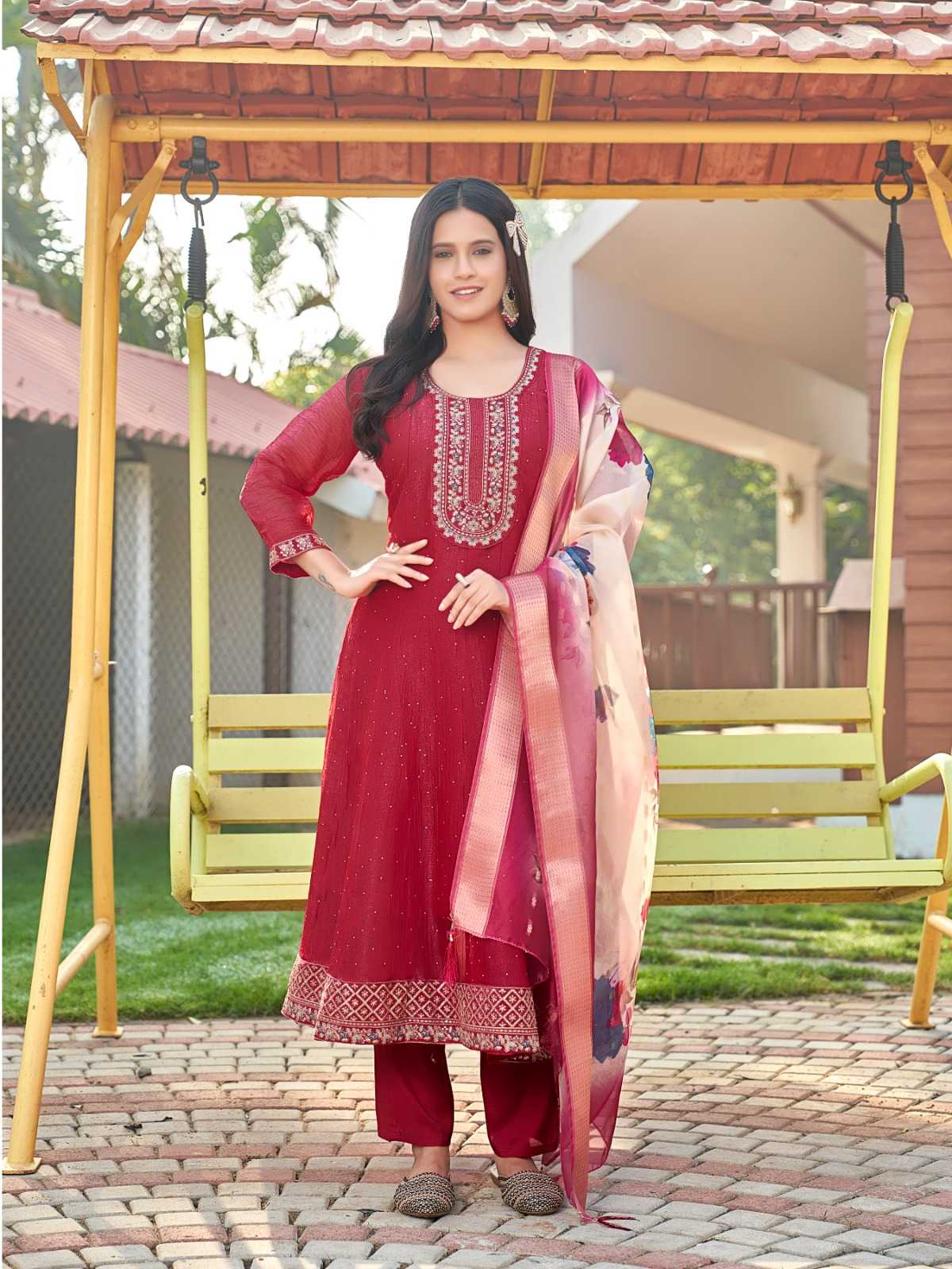 Ynf Soft Gold Crush RIN190 AANCHI URFI Setwise Collections Wholesale Dresses & Suits Catalogs Manufacturer