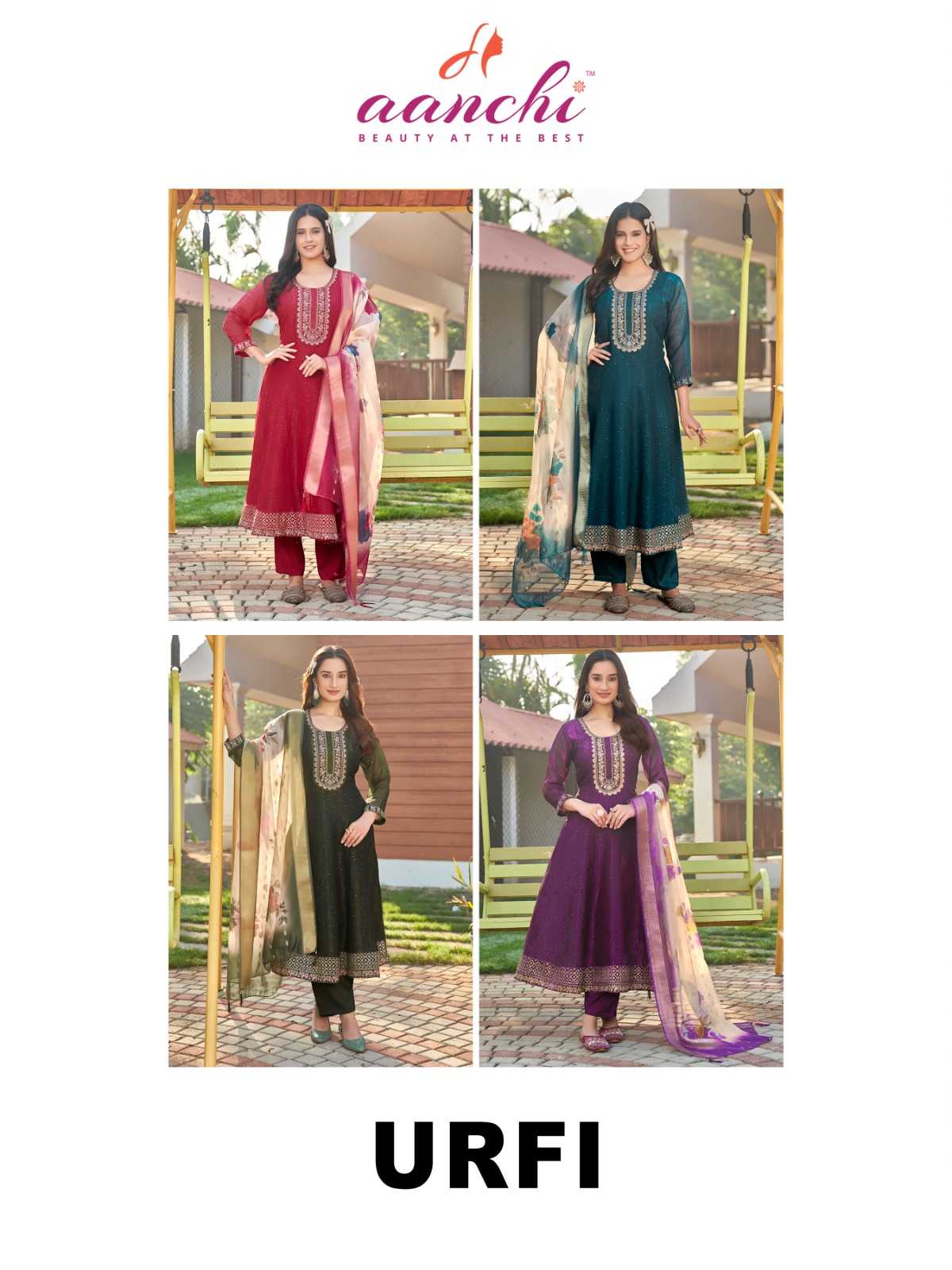 Ynf Soft Gold Crush RIN190 AANCHI URFI Setwise Collections Wholesale Dresses & Suits Catalogs Manufacturer