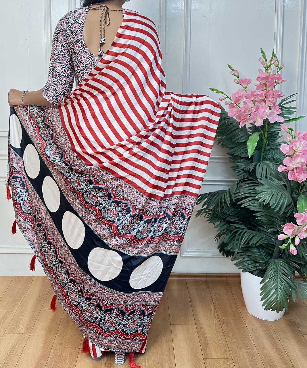 Ynf Soft Patola Silk RIN218 White Zibra Sarees Wholesale Party Wear Sarees Printed Sarees Ladies Sarees Manufacturer