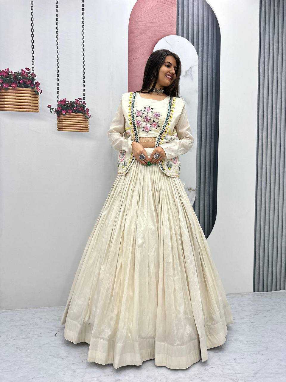 Ynf Tissue KESH496 522 Lehengas Western Wears Festive Collections Wholesale Jacket Style Lehenga Shimmer Lehenga Lehenga With Blouse Manufacturer
