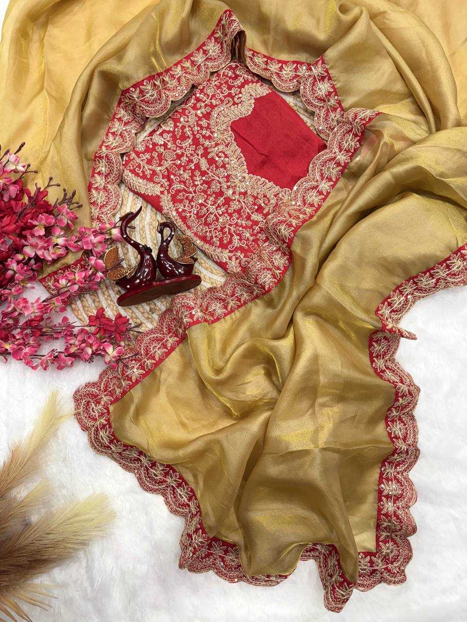 Ynf Tissue RIN151 5465 Sarees Wholesale Fancy Sarees Sequin Sarees Embroidered Sarees Lace Border Sarees Manufacturer