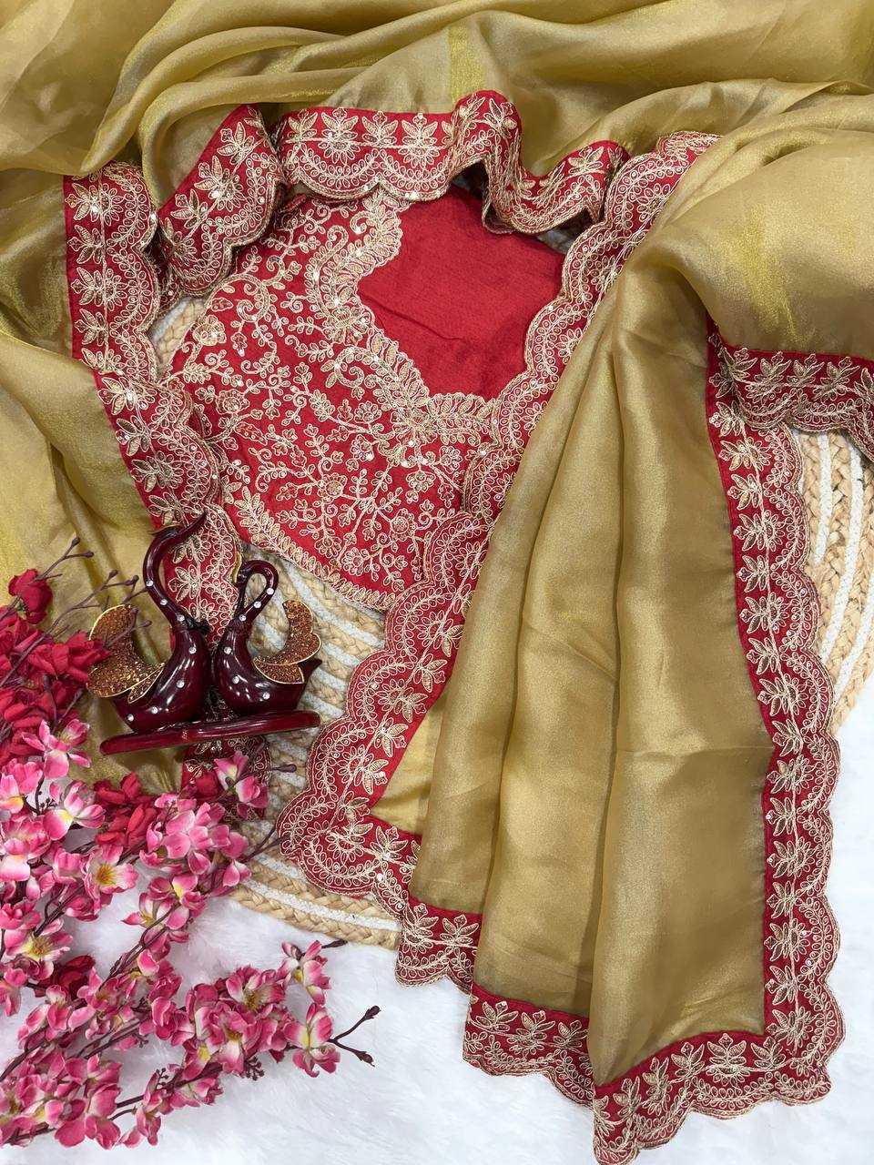 Ynf Tissue RIN151 5465 Sarees Wholesale Fancy Sarees Sequin Sarees Embroidered Sarees Lace Border Sarees Manufacturer