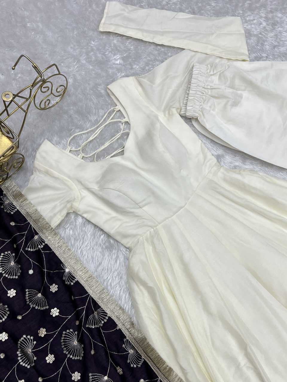 Ynf Vichitra Silk KESH504 45 Gowns Wedding Collections Festive Collections Wholesale Anarkali Gown Silk Gowns White Gown Manufacturer