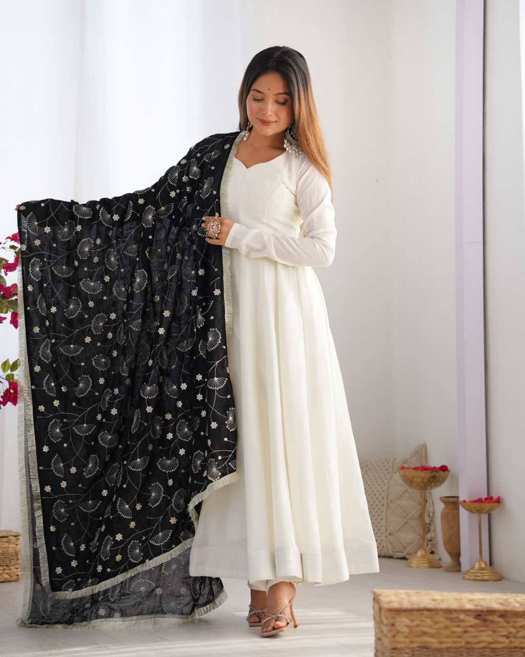 Ynf Vichitra Silk KESH504 45 Gowns Wedding Collections Festive Collections Wholesale Anarkali Gown Silk Gowns White Gown Manufacturer