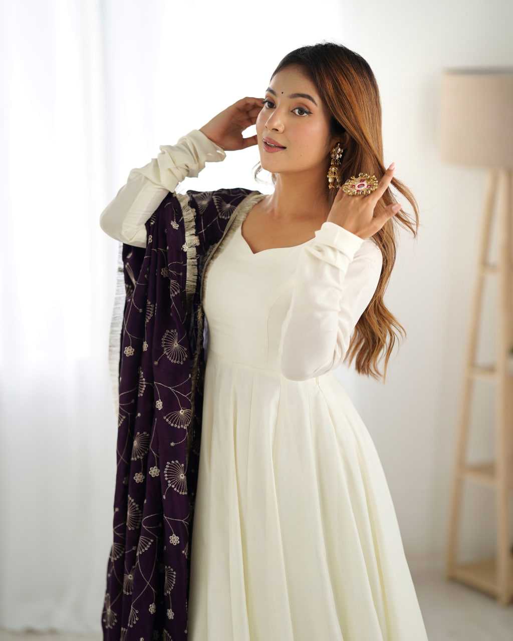 Ynf Vichitra Silk KESH504 45 Gowns Wedding Collections Festive Collections Wholesale Anarkali Gown Silk Gowns White Gown Manufacturer