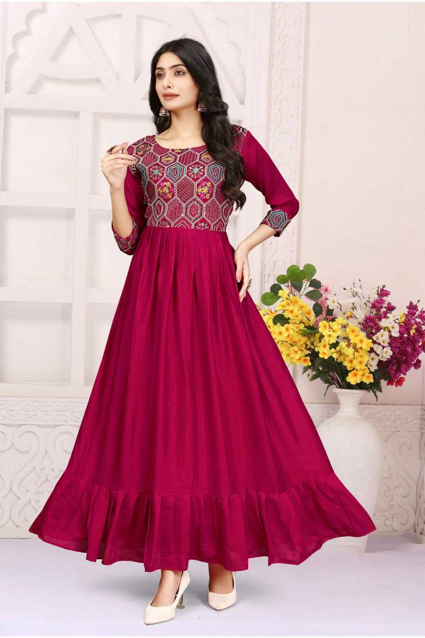 Ynf Vichitra Silk RIN131 002 Gowns Wholesale Embroidery Gowns Anarkali Gown Long Gowns Manufacturer
