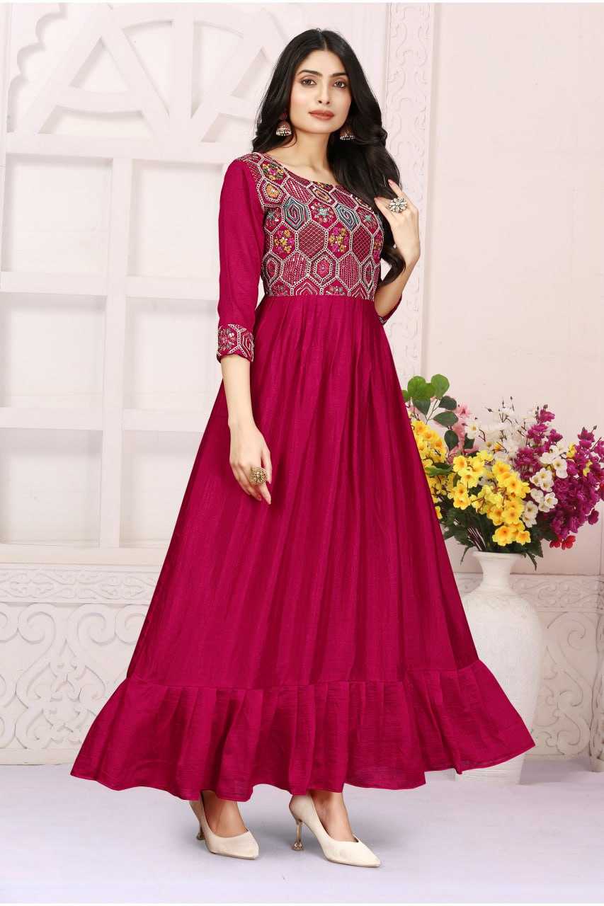 Ynf Vichitra Silk RIN131 002 Gowns Wholesale Embroidery Gowns Anarkali Gown Long Gowns Manufacturer