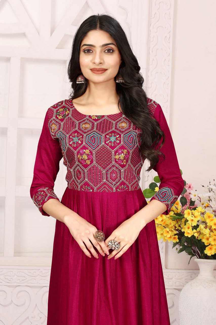 Ynf Vichitra Silk RIN131 002 Gowns Wholesale Embroidery Gowns Anarkali Gown Long Gowns Manufacturer