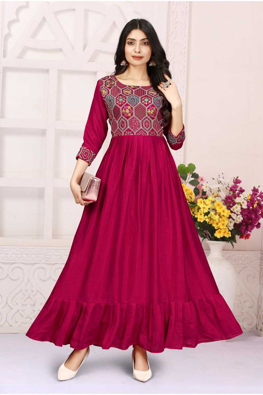 Ynf Vichitra Silk RIN131 002 Gowns Wholesale Embroidery Gowns Anarkali Gown Long Gowns Manufacturer