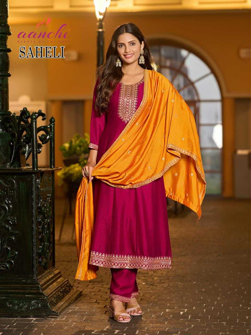 Ynf Vichitra Silk RIN190 AANCHI-SAHELI Setwise Collections Wholesale Gowns Catalogs Manufacturer