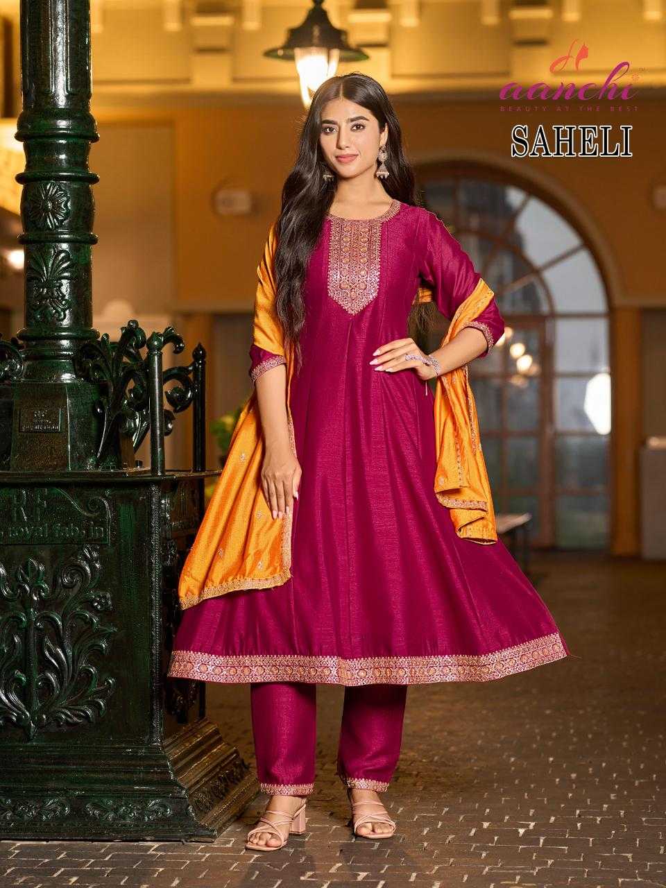 Ynf Vichitra Silk RIN190 AANCHI-SAHELI Setwise Collections Wholesale Gowns Catalogs Manufacturer