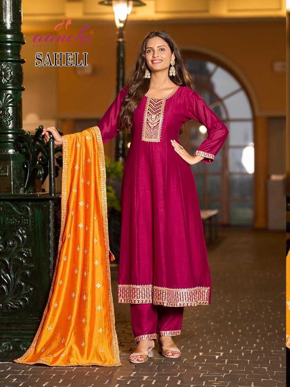 Ynf Vichitra Silk RIN190 AANCHI-SAHELI Setwise Collections Wholesale Gowns Catalogs Manufacturer