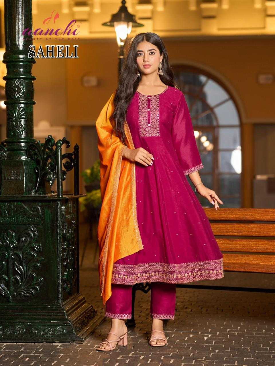 Ynf Vichitra Silk RIN190 AANCHI-SAHELI Setwise Collections Wholesale Gowns Catalogs Manufacturer