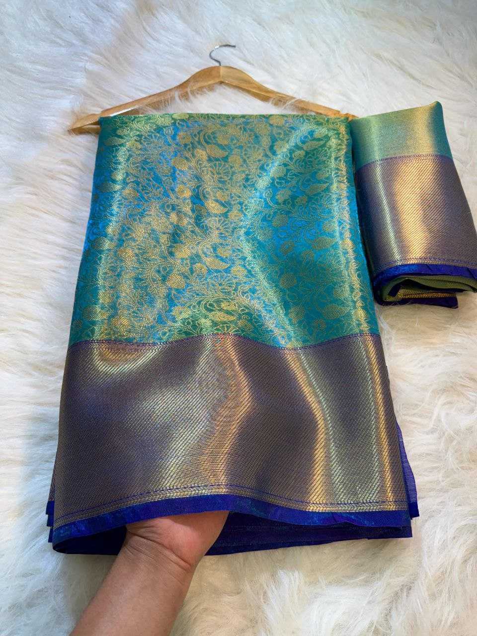 Ynf Banana Silk KESH525 BLUE FLOWERS Silk Sarees Wholesale Banarasi Silk Sarees Manufacturer