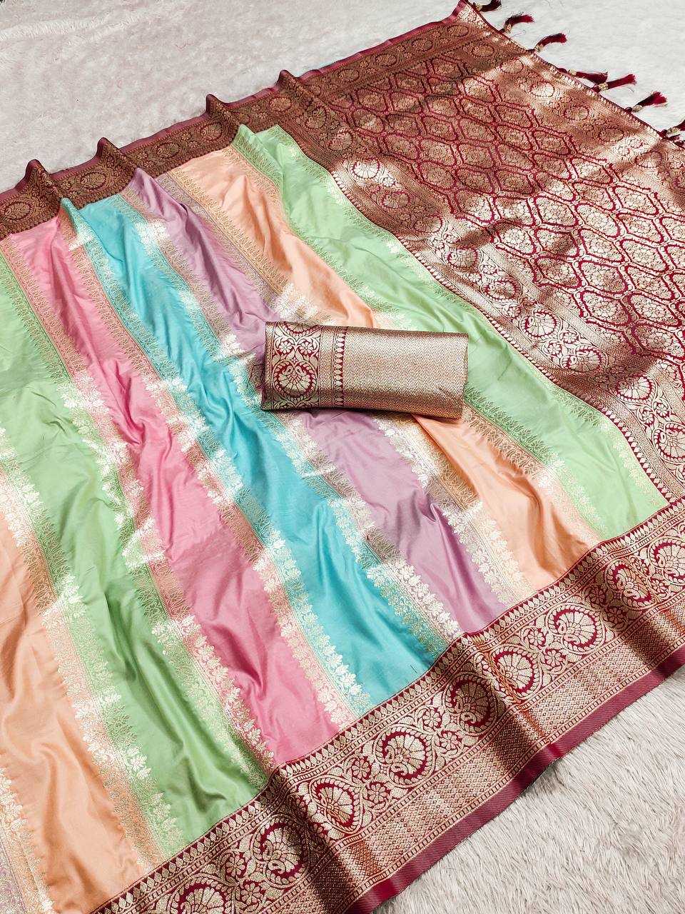 Ynf Banarasi Soft Silk RIN150 Multi colour Silk Sarees Wedding Collections Festive Collections Wholesale Banarasi Silk Sarees Silk Sarees With Contrast Pallu Silk Sarees With Blouse Manufacturer