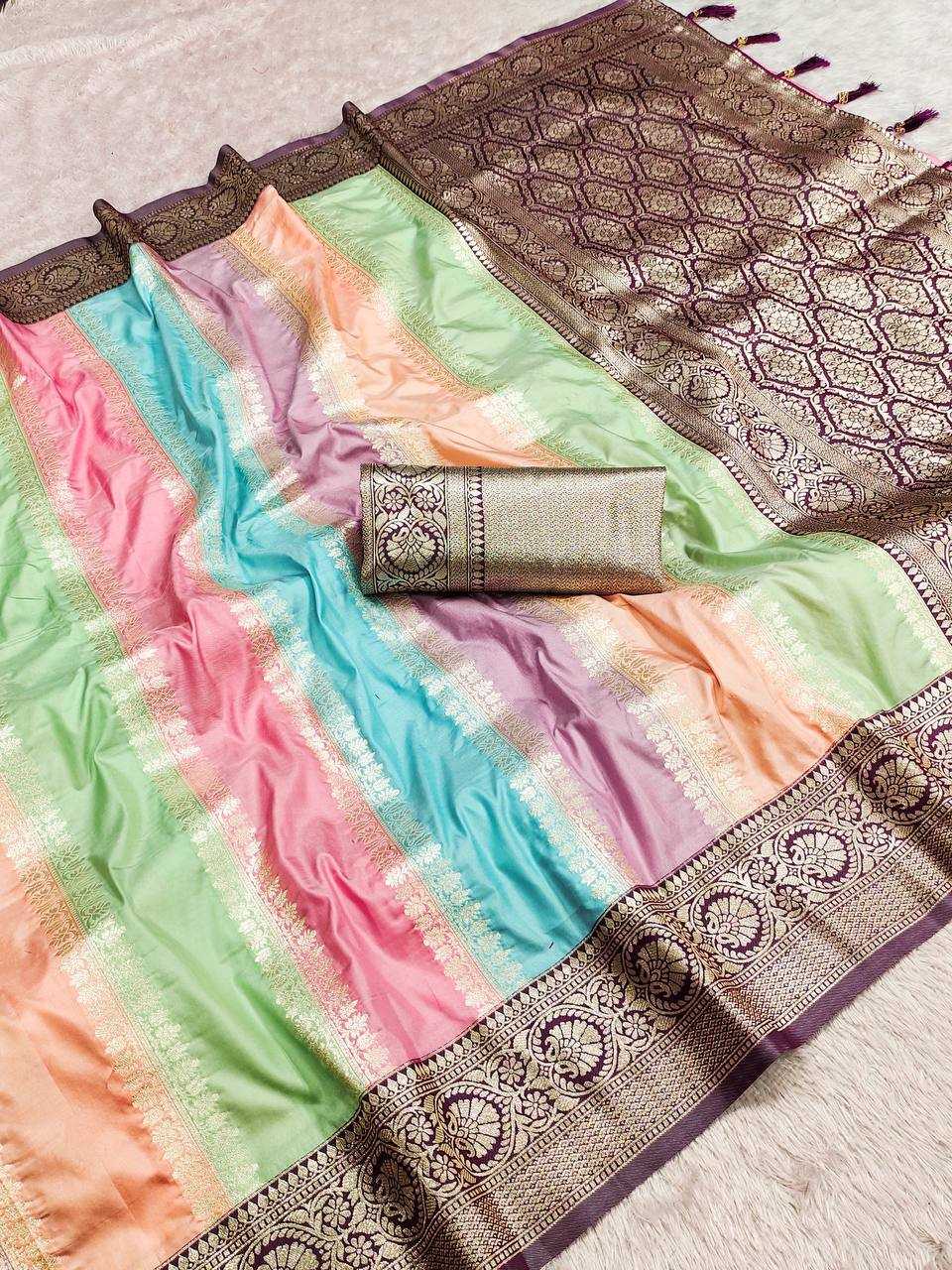 Ynf Banarasi Soft Silk RIN150 Multi colour Silk Sarees Wedding Collections Festive Collections Wholesale Banarasi Silk Sarees Silk Sarees With Contrast Pallu Silk Sarees With Blouse Manufacturer