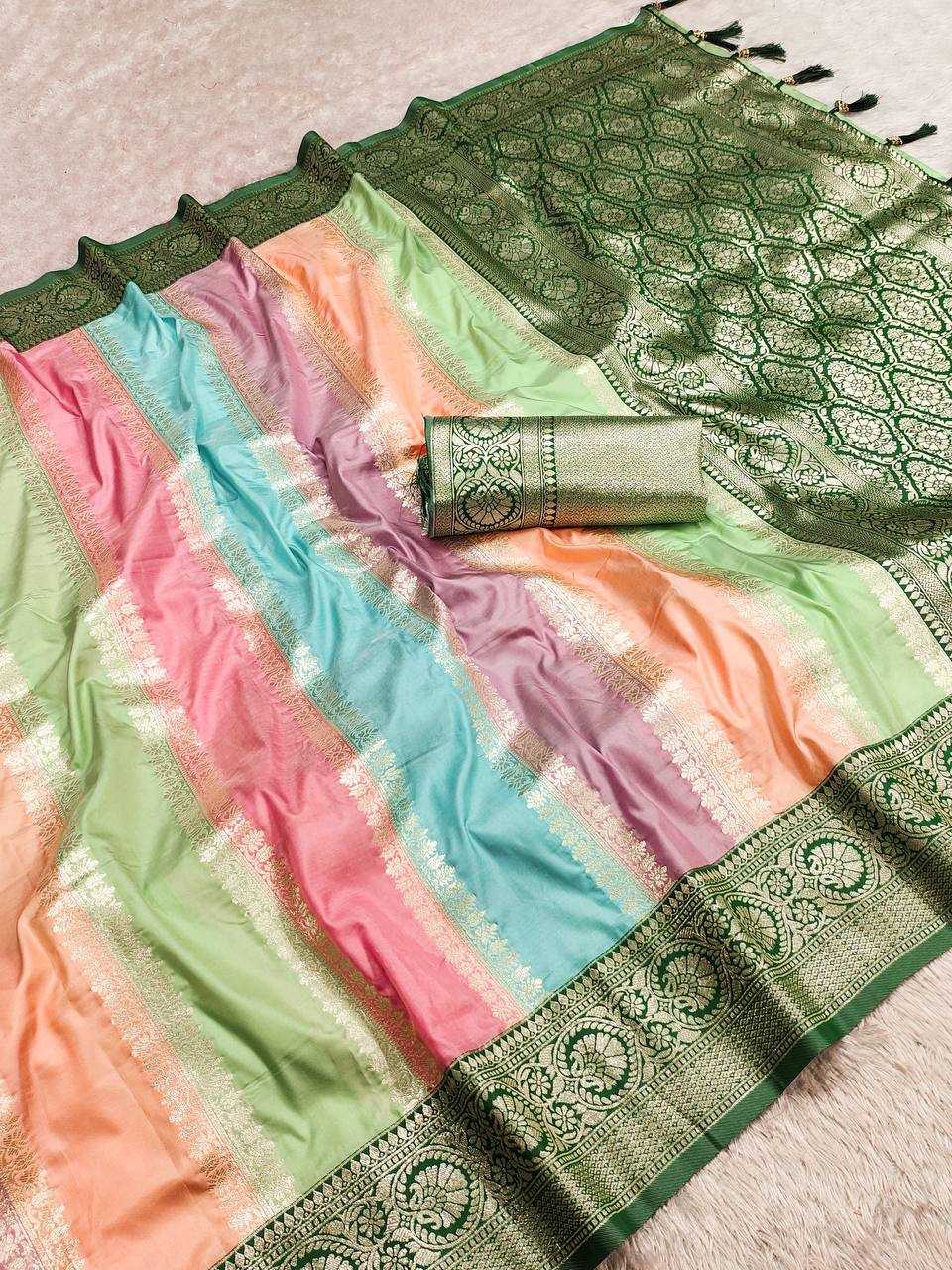 Ynf Banarasi Soft Silk RIN150 Multi colour Silk Sarees Wedding Collections Festive Collections Wholesale Banarasi Silk Sarees Silk Sarees With Contrast Pallu Silk Sarees With Blouse Manufacturer