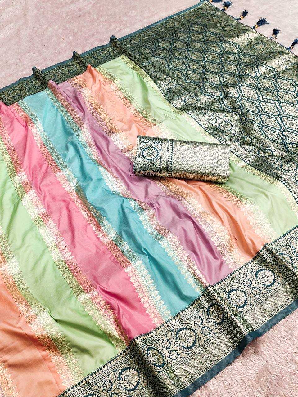Ynf Banarasi Soft Silk RIN150 Multi colour Silk Sarees Wedding Collections Festive Collections Wholesale Banarasi Silk Sarees Silk Sarees With Contrast Pallu Silk Sarees With Blouse Manufacturer