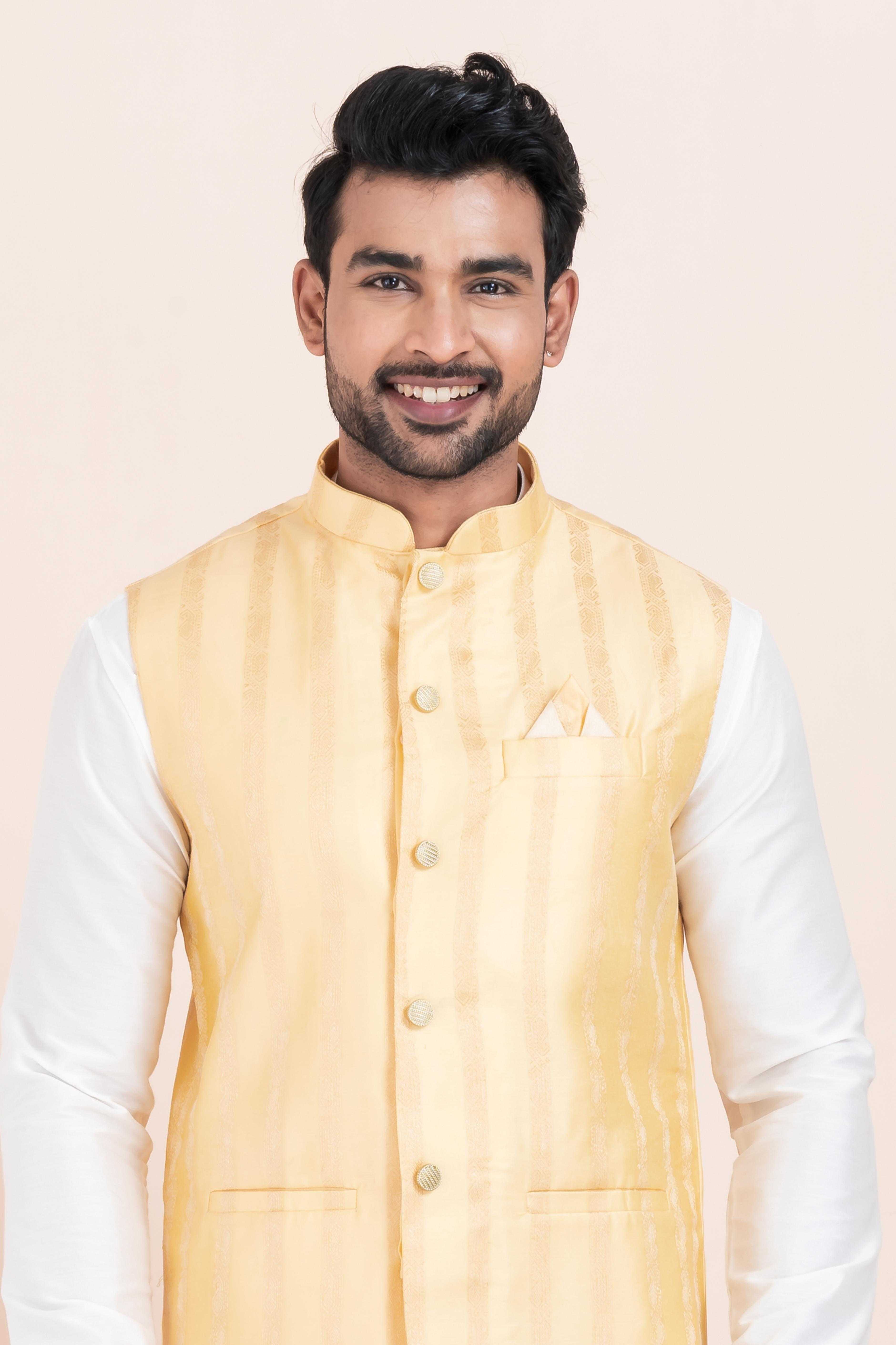 Ynf Banarasi Soft Silk RIN223 2361B Mens Wear Festive Collections Wholesale Nehru Jacket Onam Collections Modi Jackets Manufacturer