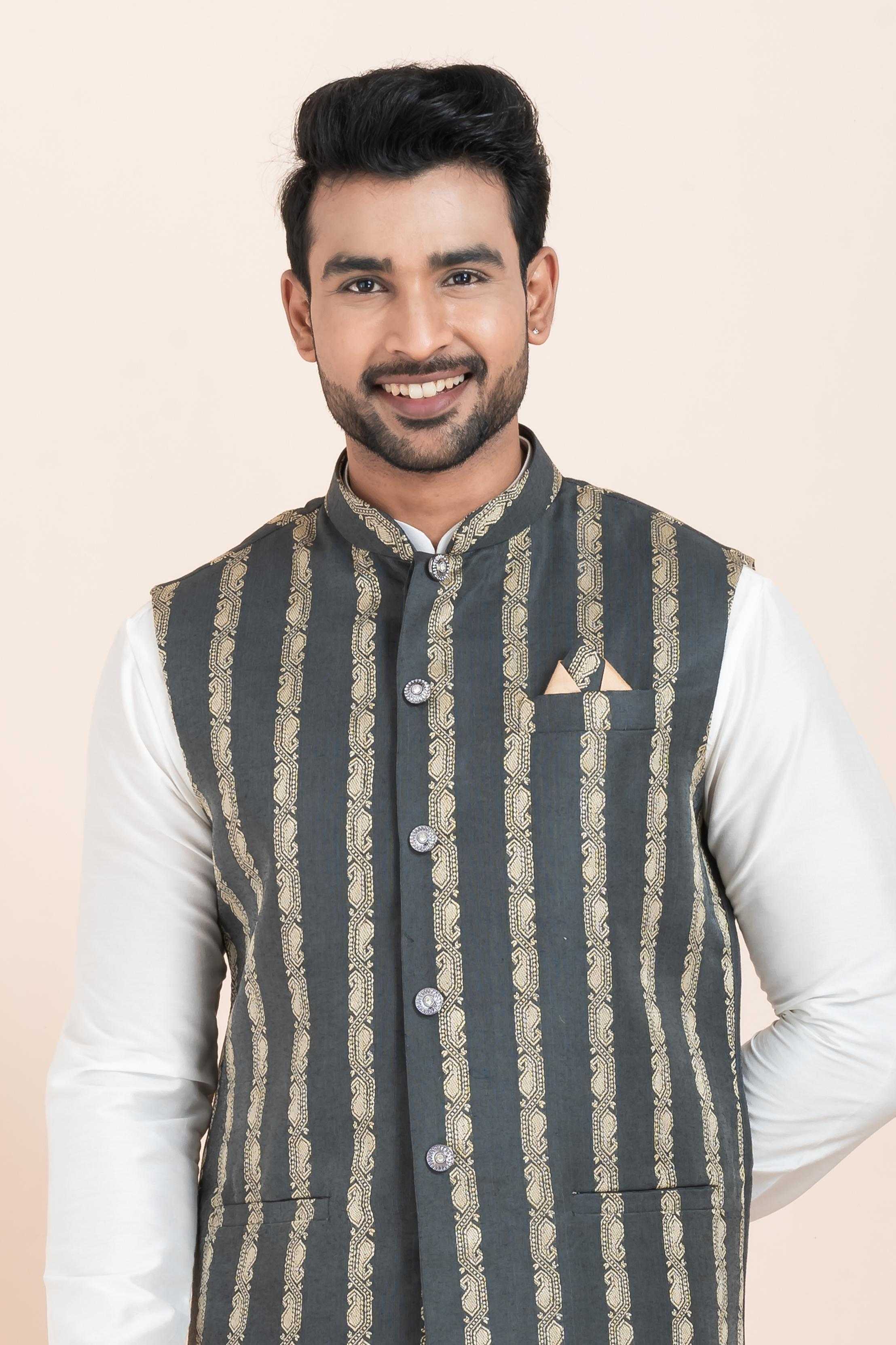 Ynf Banarasi Soft Silk RIN223 2379C Mens Wear Festive Collections Wholesale Nehru Jacket Onam Collections Modi Jackets Manufacturer