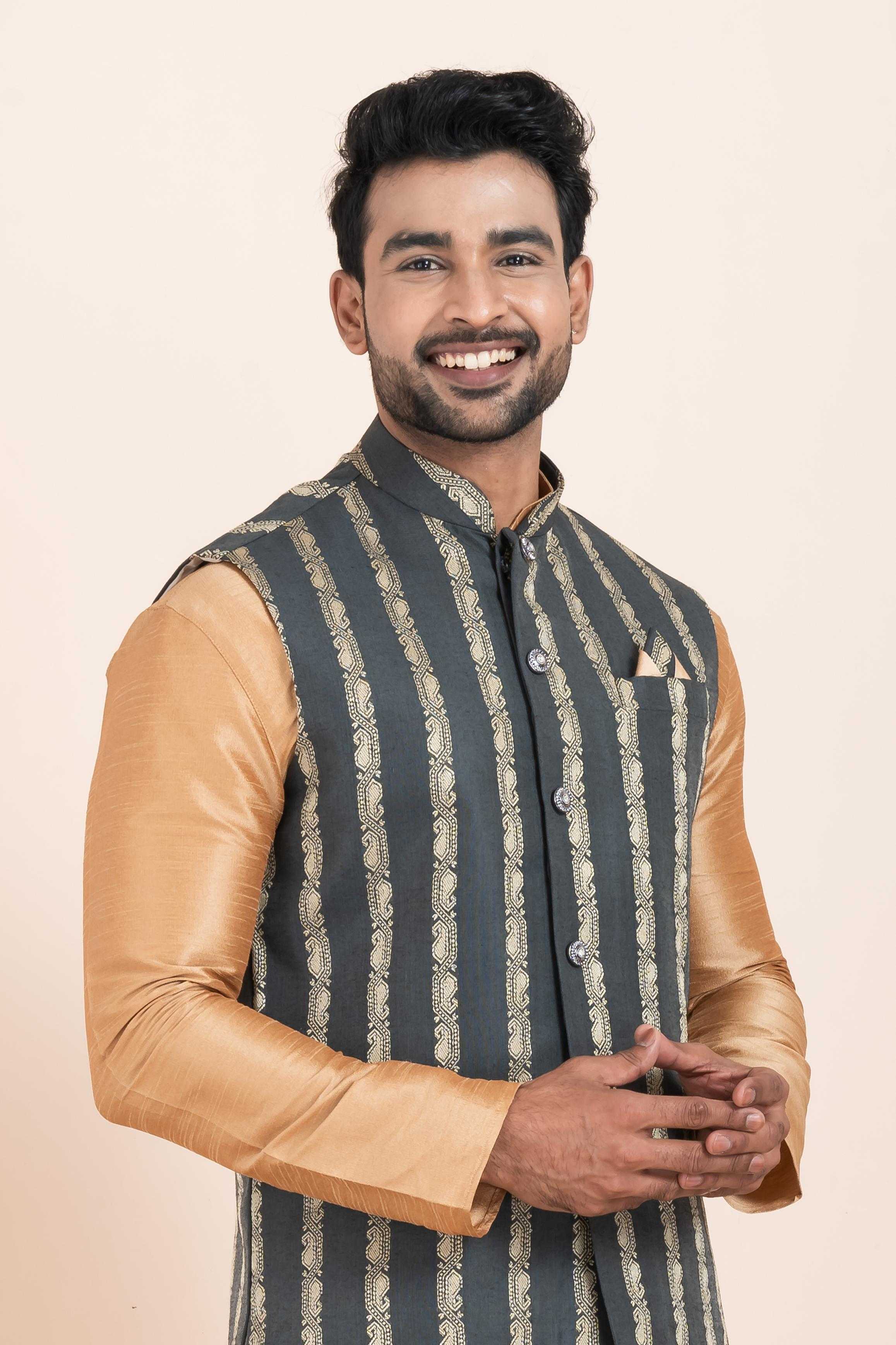 Ynf Banarasi Soft Silk RIN223 2383B Mens Wear Wholesale Nehru Jacket Festive & Wedding Coats Modi Jackets Manufacturer