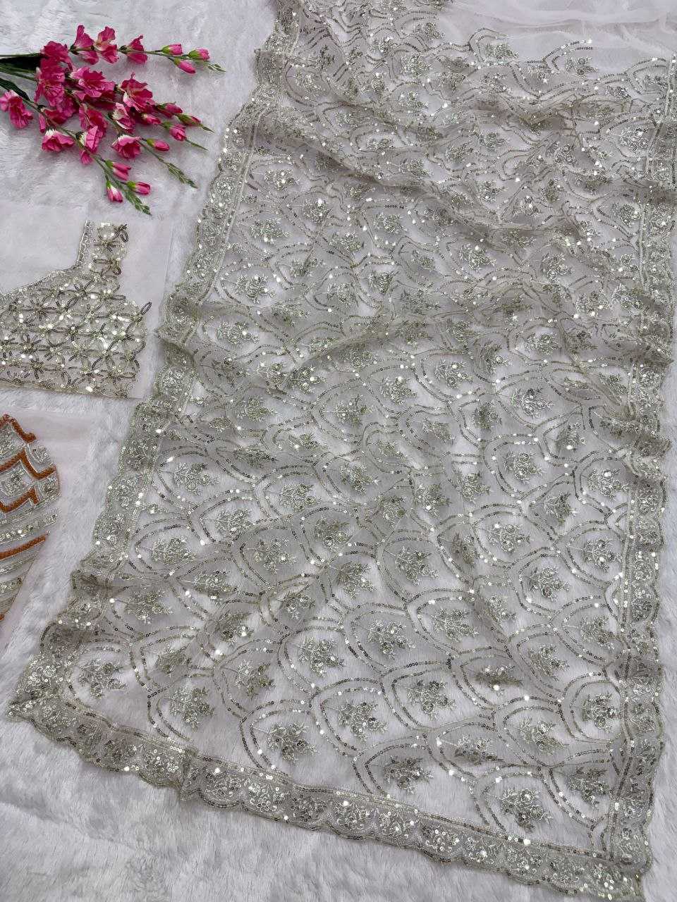 Ynf Butterfly Net KESH508 81 Sarees Wholesale Net Sarees Sequins Work Saree Manufacturer