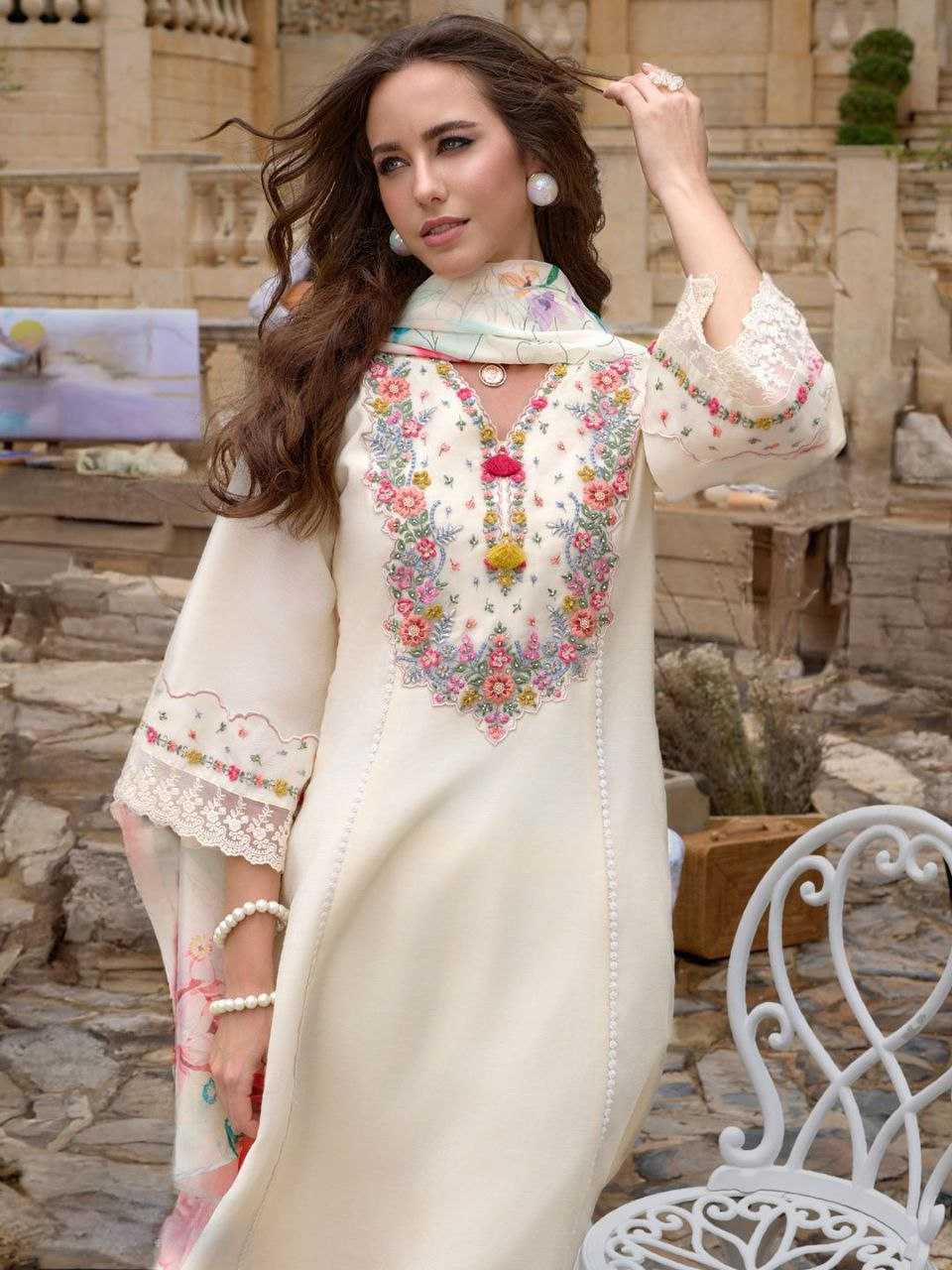 Ynf Chanderi Silk KESH523 04 Suits & Dresses Wholesale Embroidery Suits Chanderi Suit White Salwar Suit Manufacturer