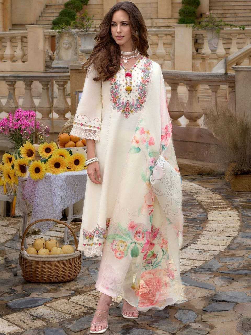 Ynf Chanderi Silk KESH523 04 Suits & Dresses Wholesale Embroidery Suits Chanderi Suit White Salwar Suit Manufacturer