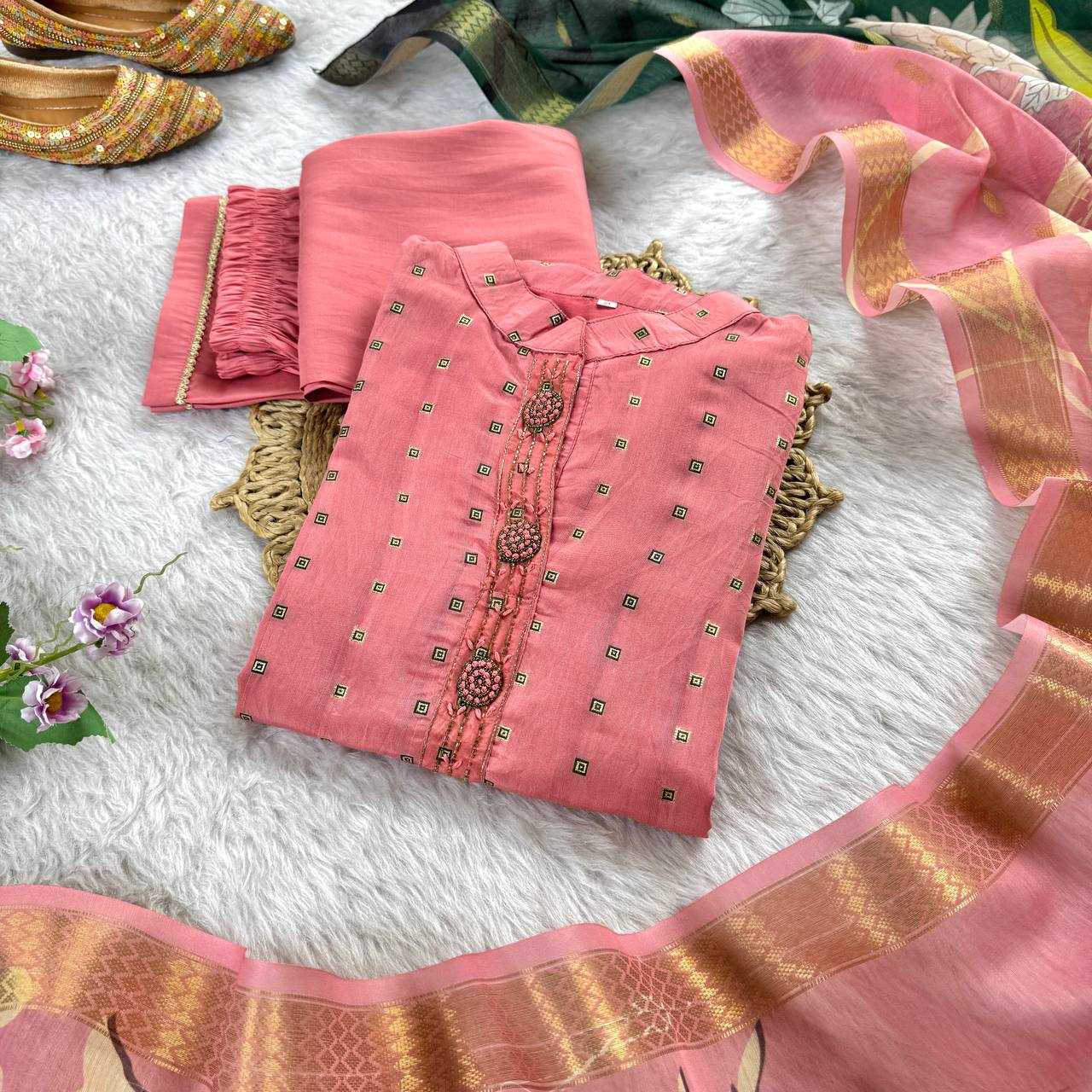 Ynf Chanderi Soft KESH513 478 Suits & Dresses Wedding Collections Festive Collections Wholesale Chanderi Suit Casual Dresses Handwork Suits Manufacturer