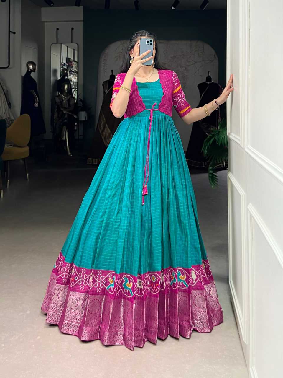 Ynf Chex Silk KESH134 5028 Gowns Wedding Collections Festive Collections Wholesale Printed Gowns Designer Gowns Indo-Western Gown With Jacket Manufacturer