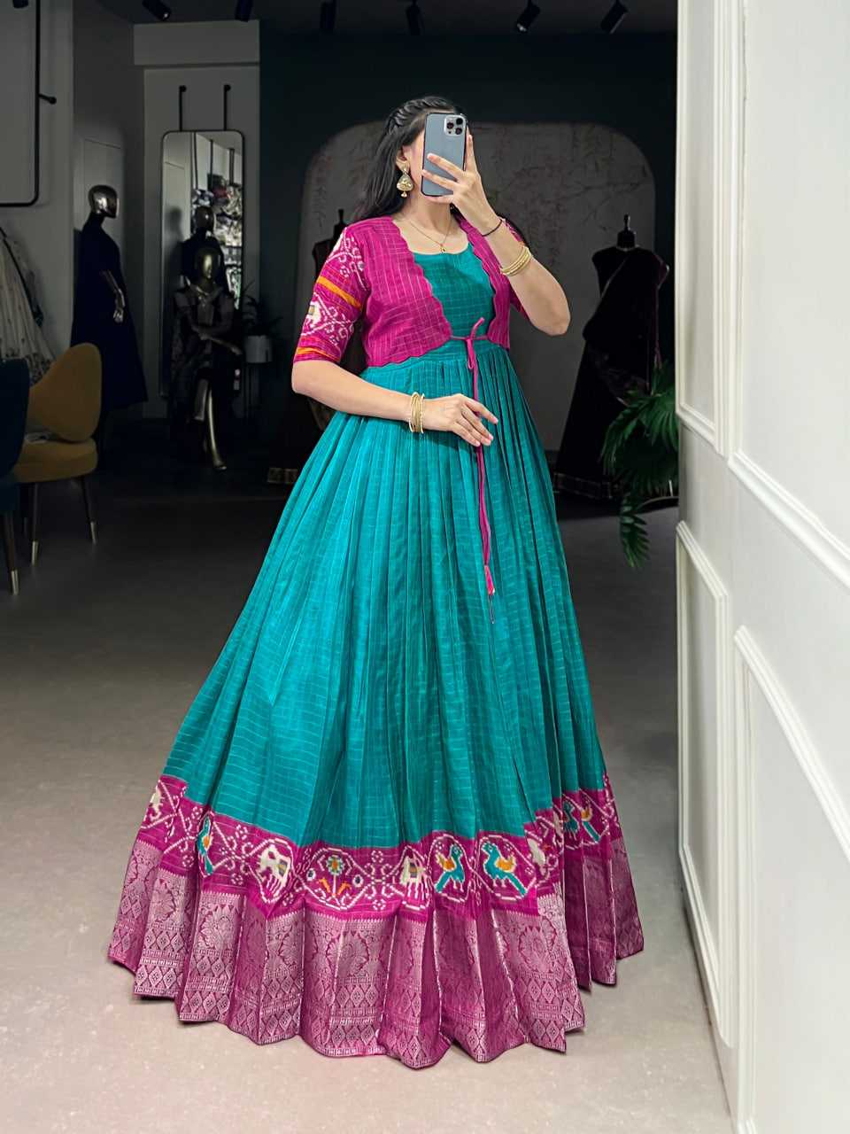 Ynf Chex Silk KESH134 5028 Gowns Wedding Collections Festive Collections Wholesale Printed Gowns Designer Gowns Indo-Western Gown With Jacket Manufacturer