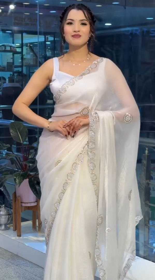 Ynf Chiffon RIN112 Fluid Drape Sarees Wholesale Designer Sarees Party Wear Sarees Fancy Sarees White Sarees Manufacturer