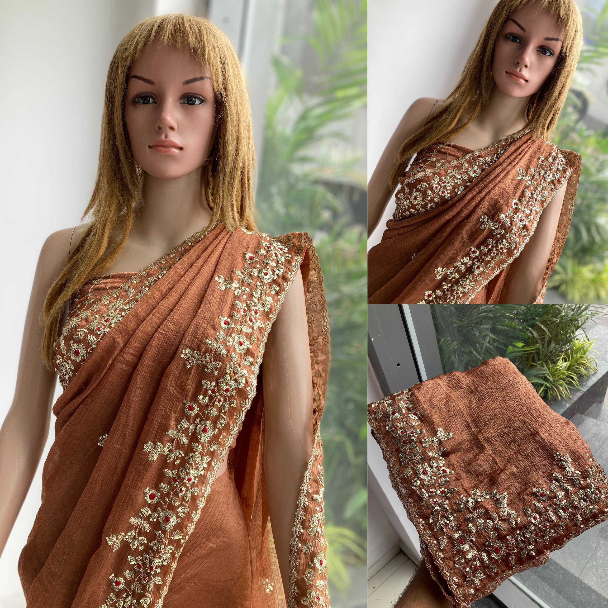 Ynf Chiffon RIN188 Browny Sarees Wholesale Party Wear Sarees Fancy Sarees Embroidered Sarees Manufacturer