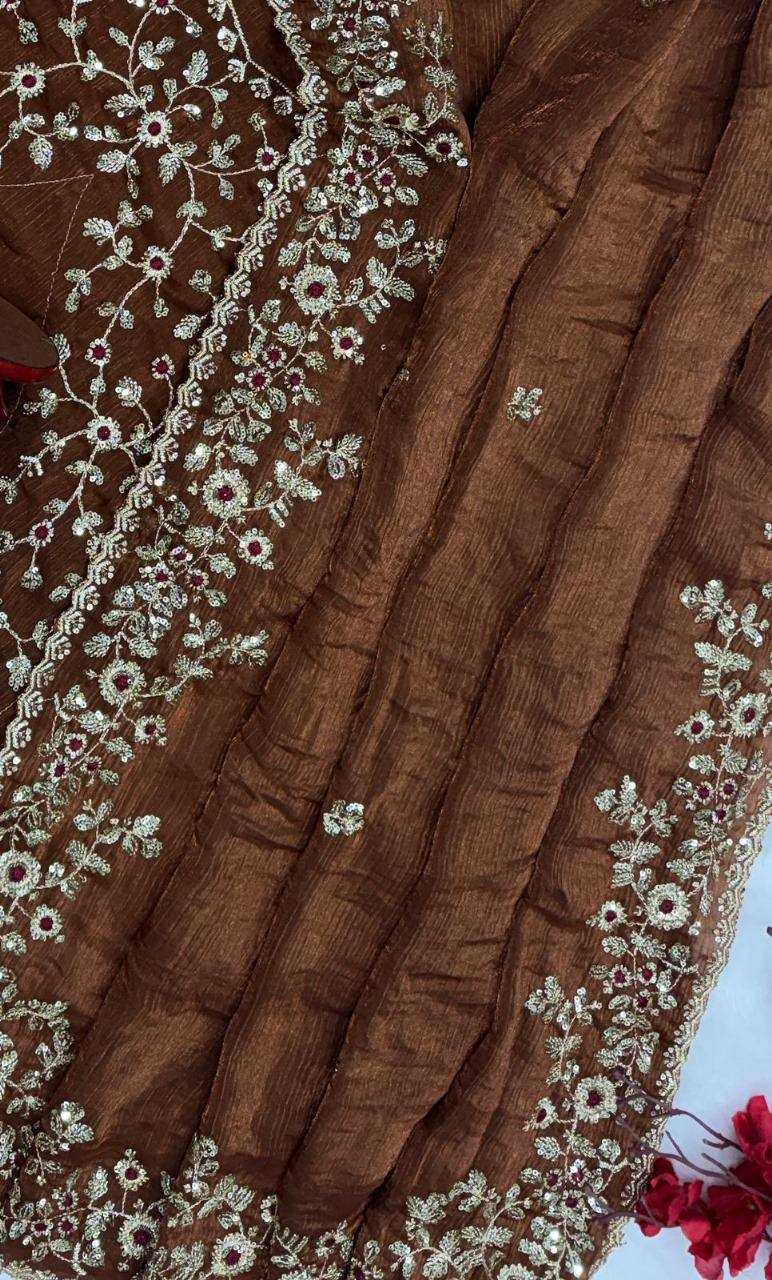 Ynf Chiffon RIN188 Browny Sarees Wholesale Party Wear Sarees Fancy Sarees Embroidered Sarees Manufacturer