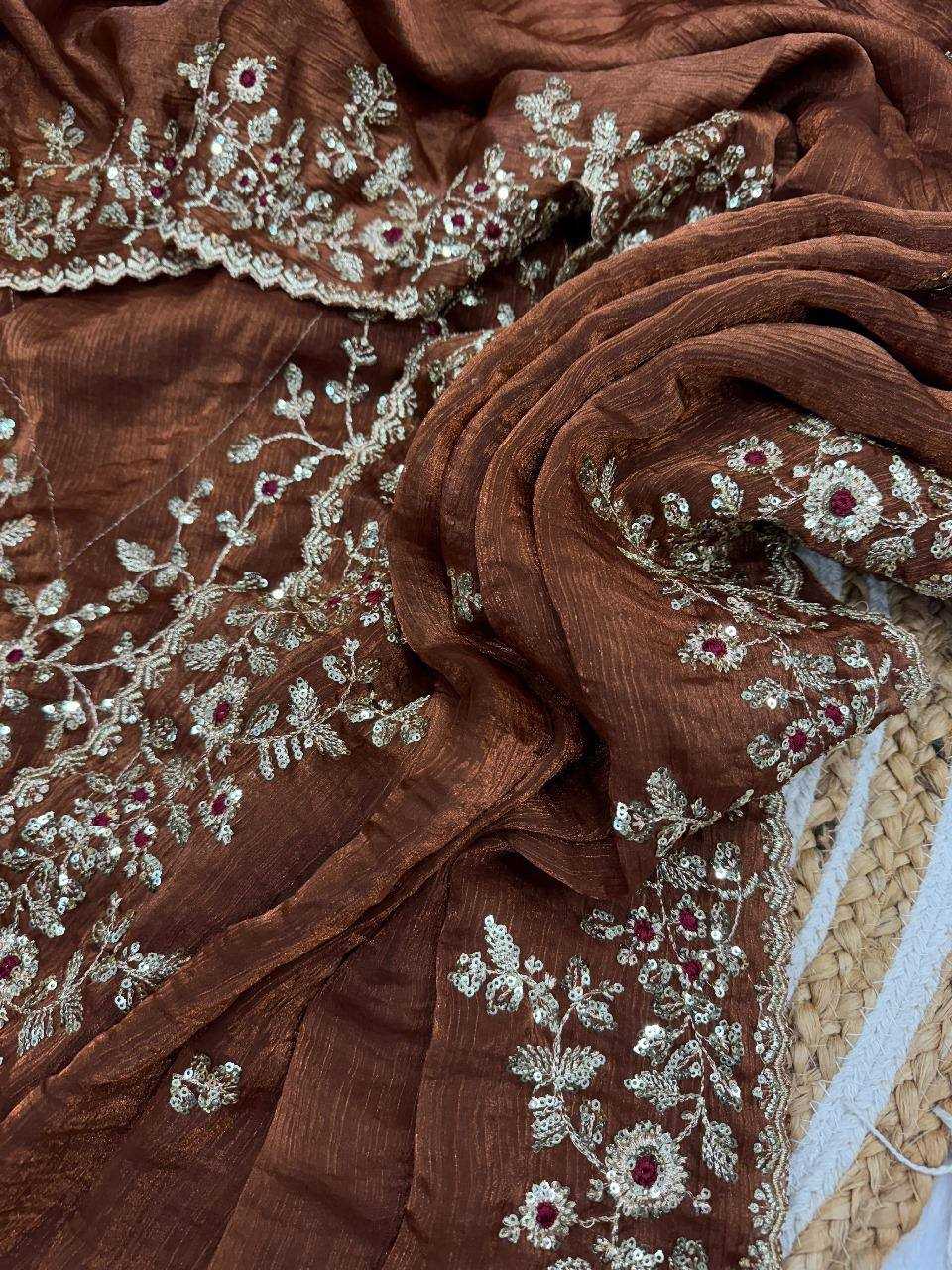 Ynf Chiffon RIN188 Browny Sarees Wholesale Party Wear Sarees Fancy Sarees Embroidered Sarees Manufacturer